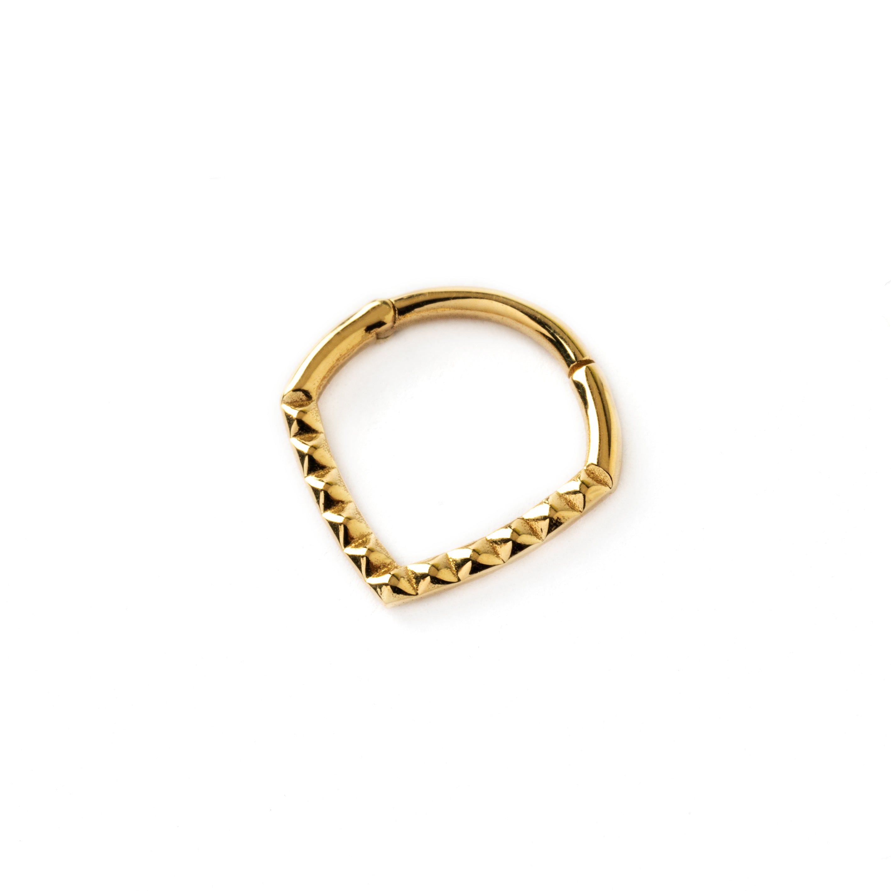 14k Gold teardrop Giza septum clicker ring left side view