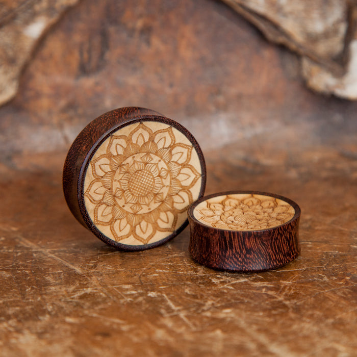 Tamarind and Crocodile Wood Mandala Ear Plugs