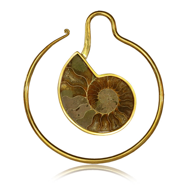 Golden Hook with Ammonite Fossil