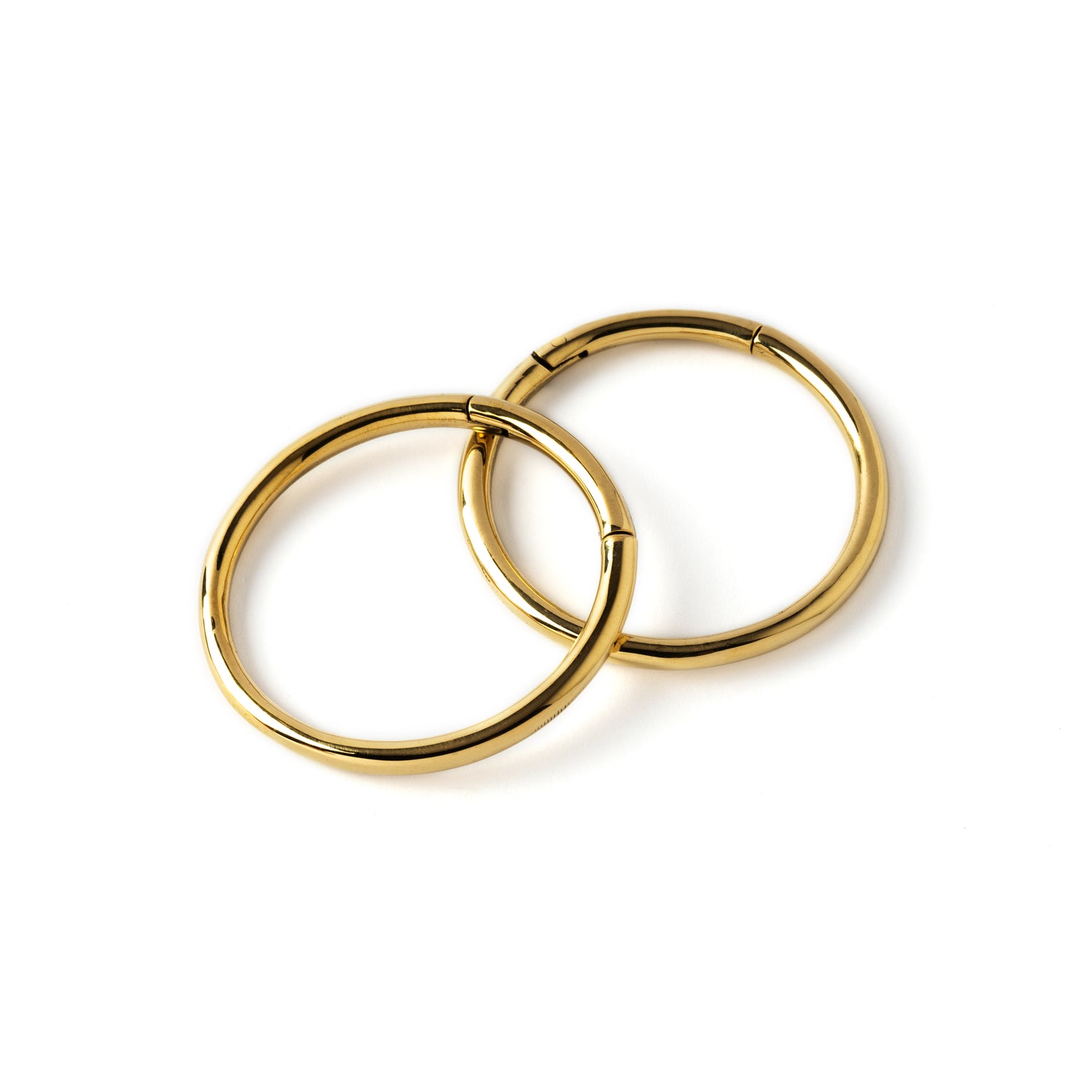 pair of gold brass stacking hoop gauge earrings