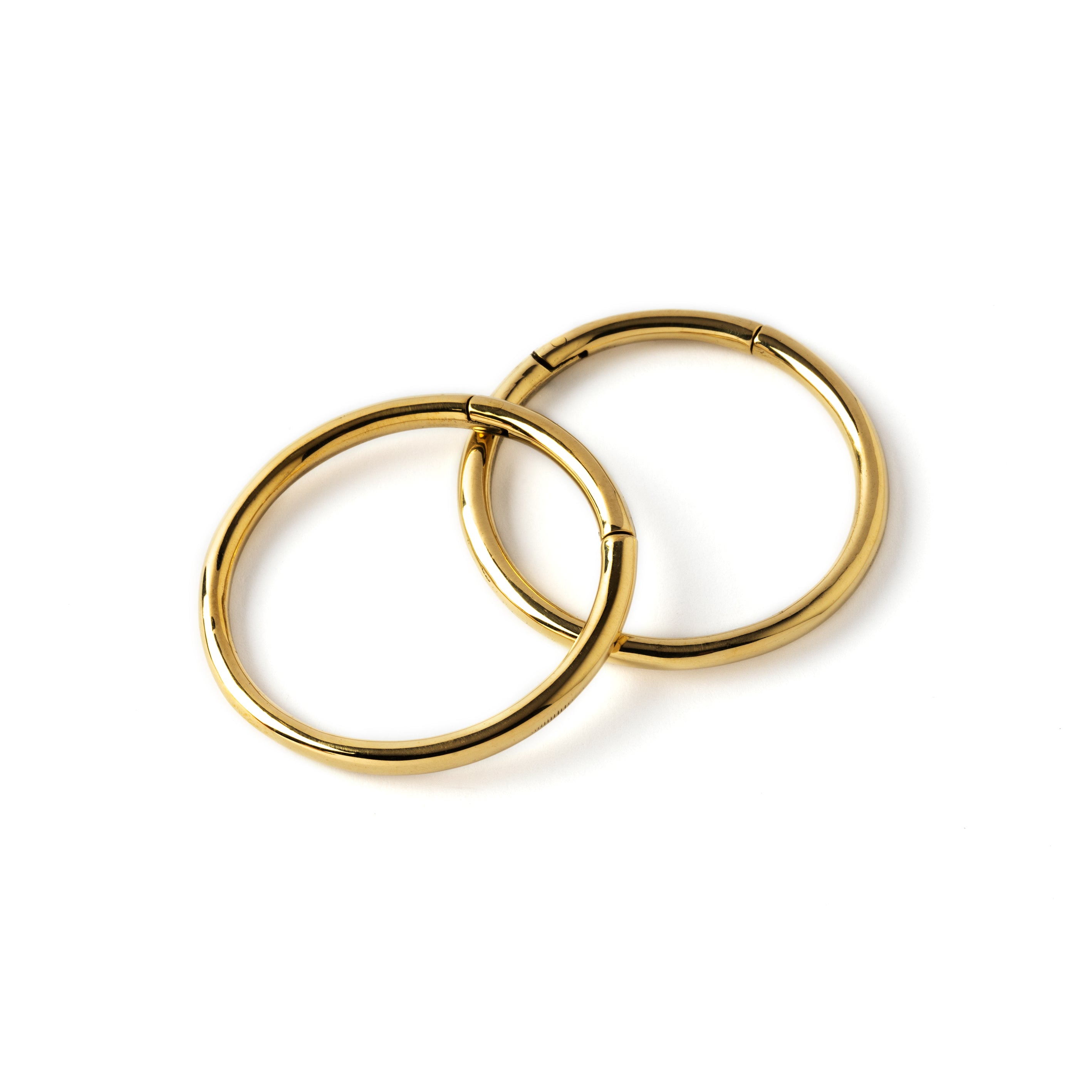 pair of gold brass stacking hoop gauge earrings