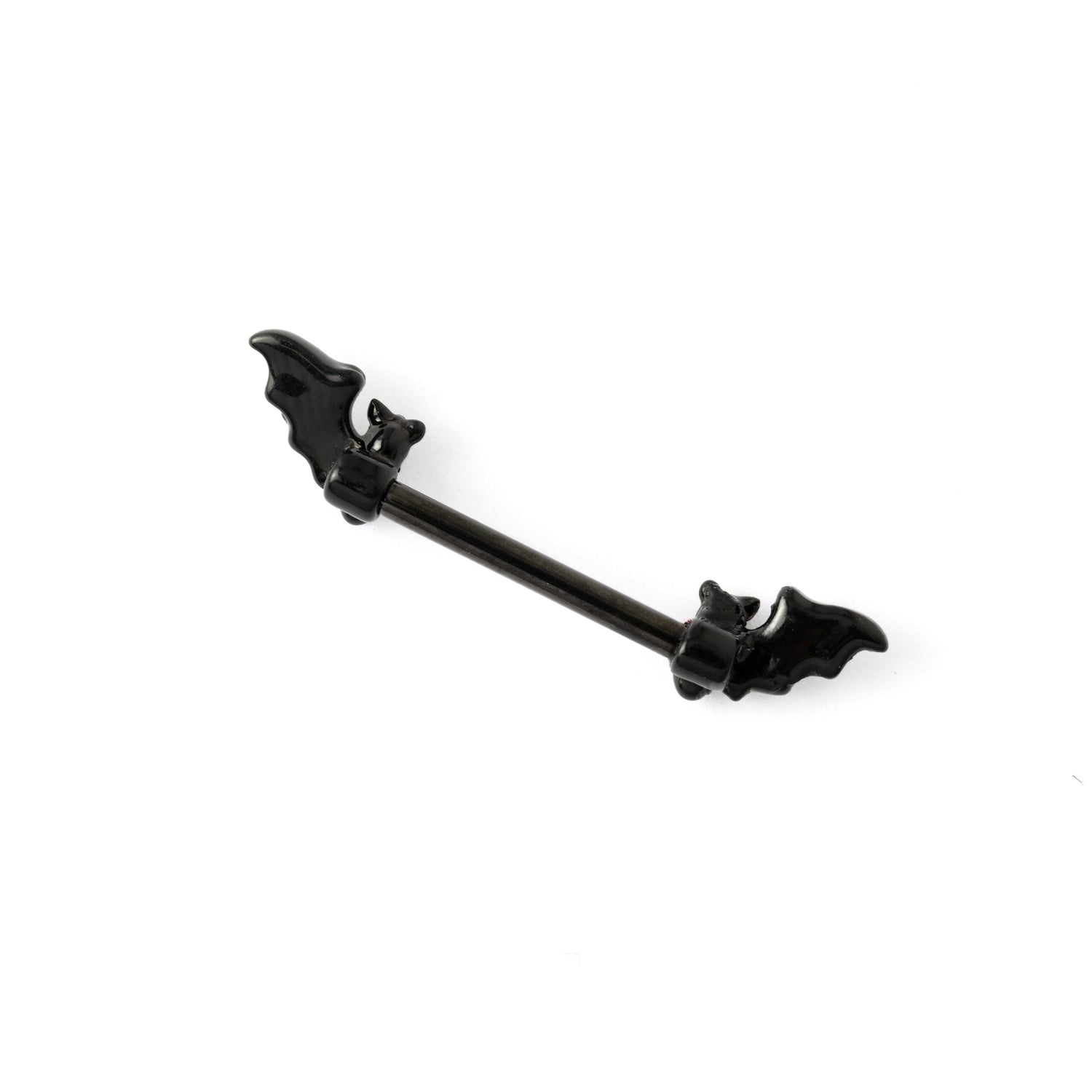 Black Bat Wing Barbell with Abalone nipple ring back view