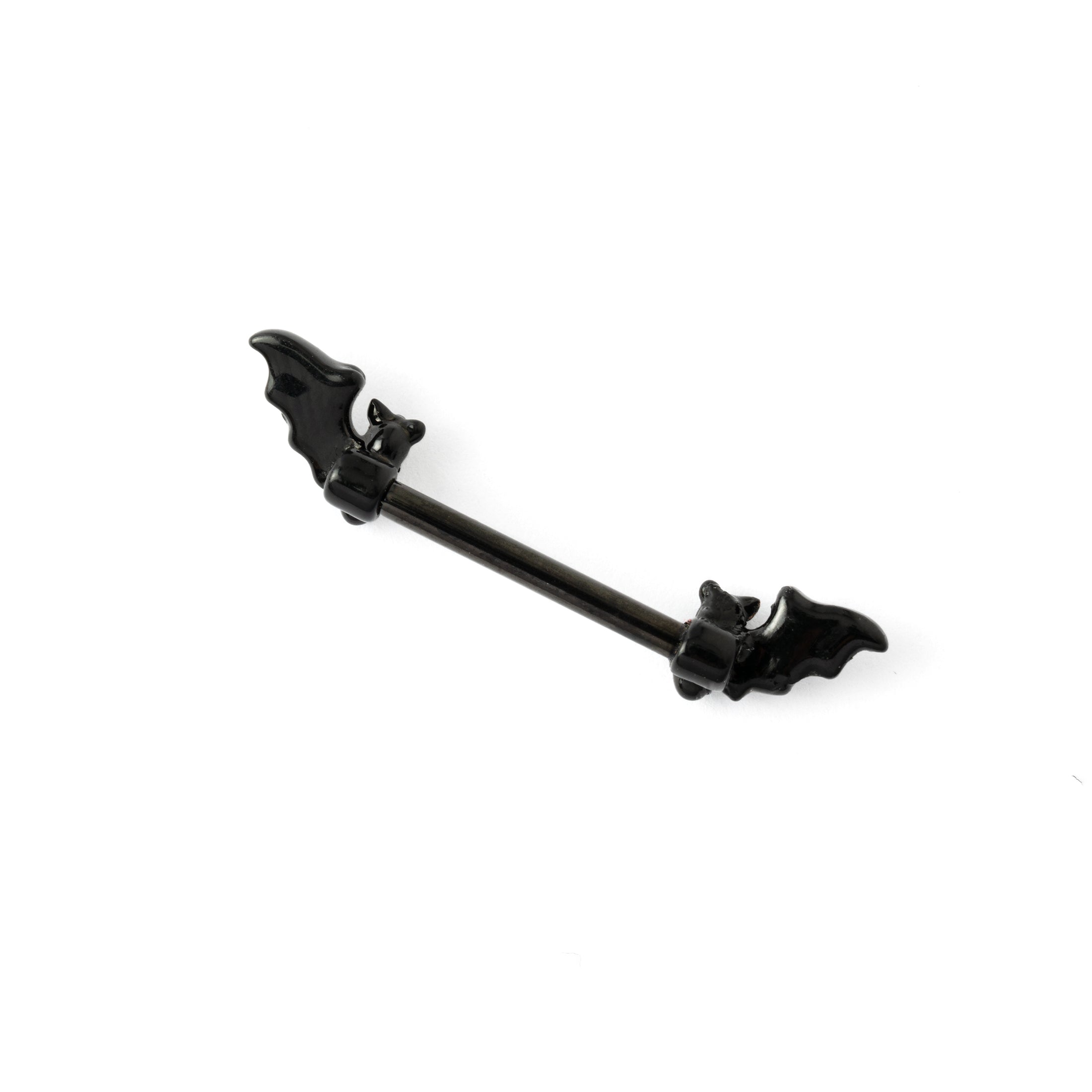 Black Bat Wing Barbell with Abalone nipple ring back view