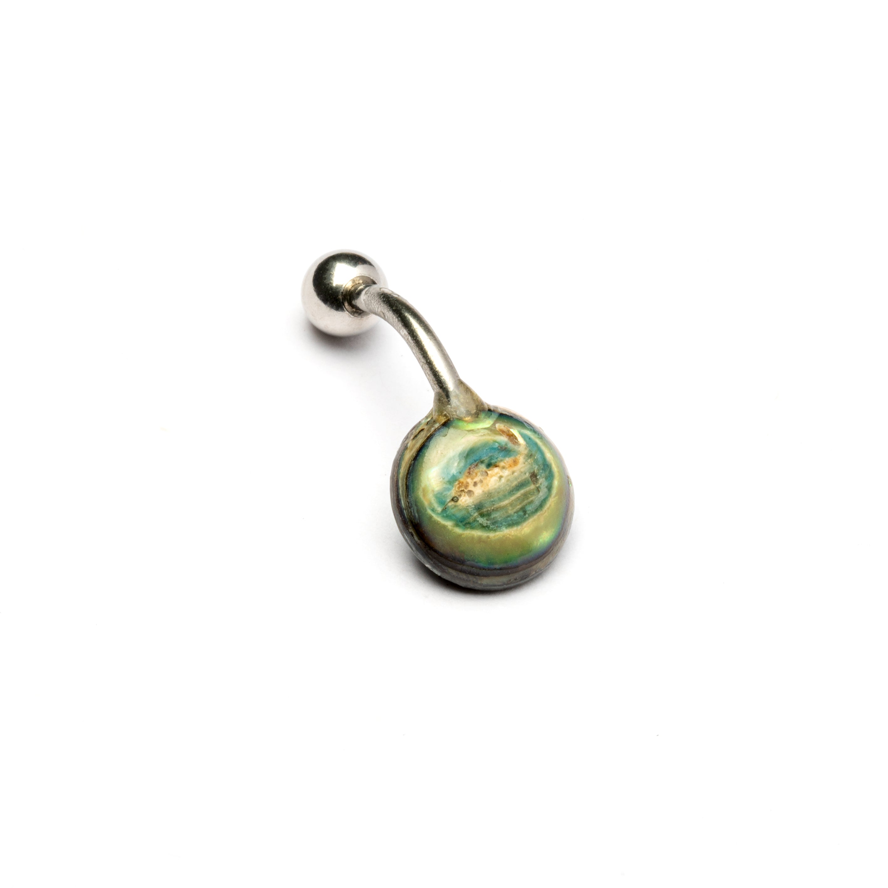 Abalone Shell Belly Piercing on a surgical steel bar back side view
