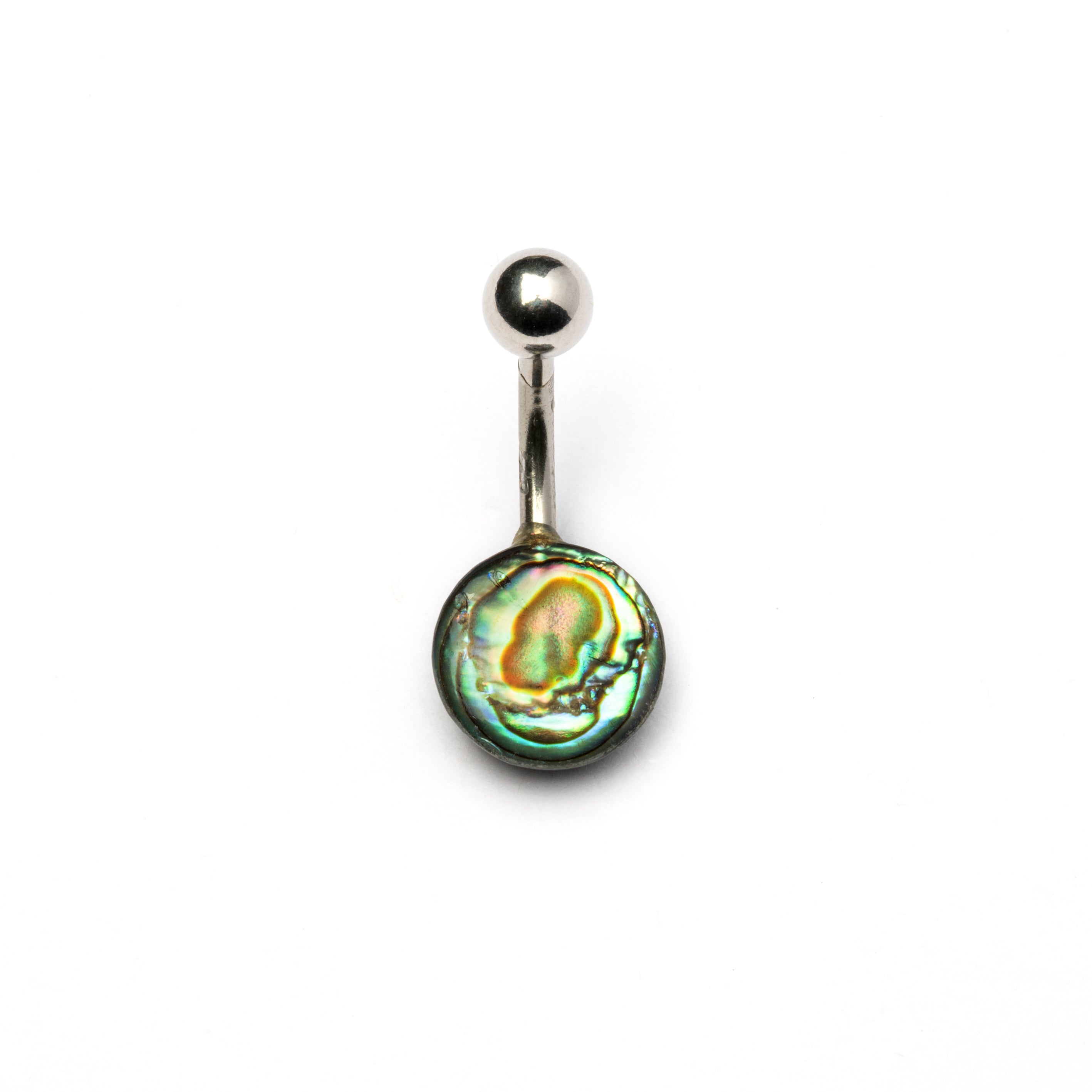 Abalone Shell Belly Piercing on a surgical steel bar frontal view