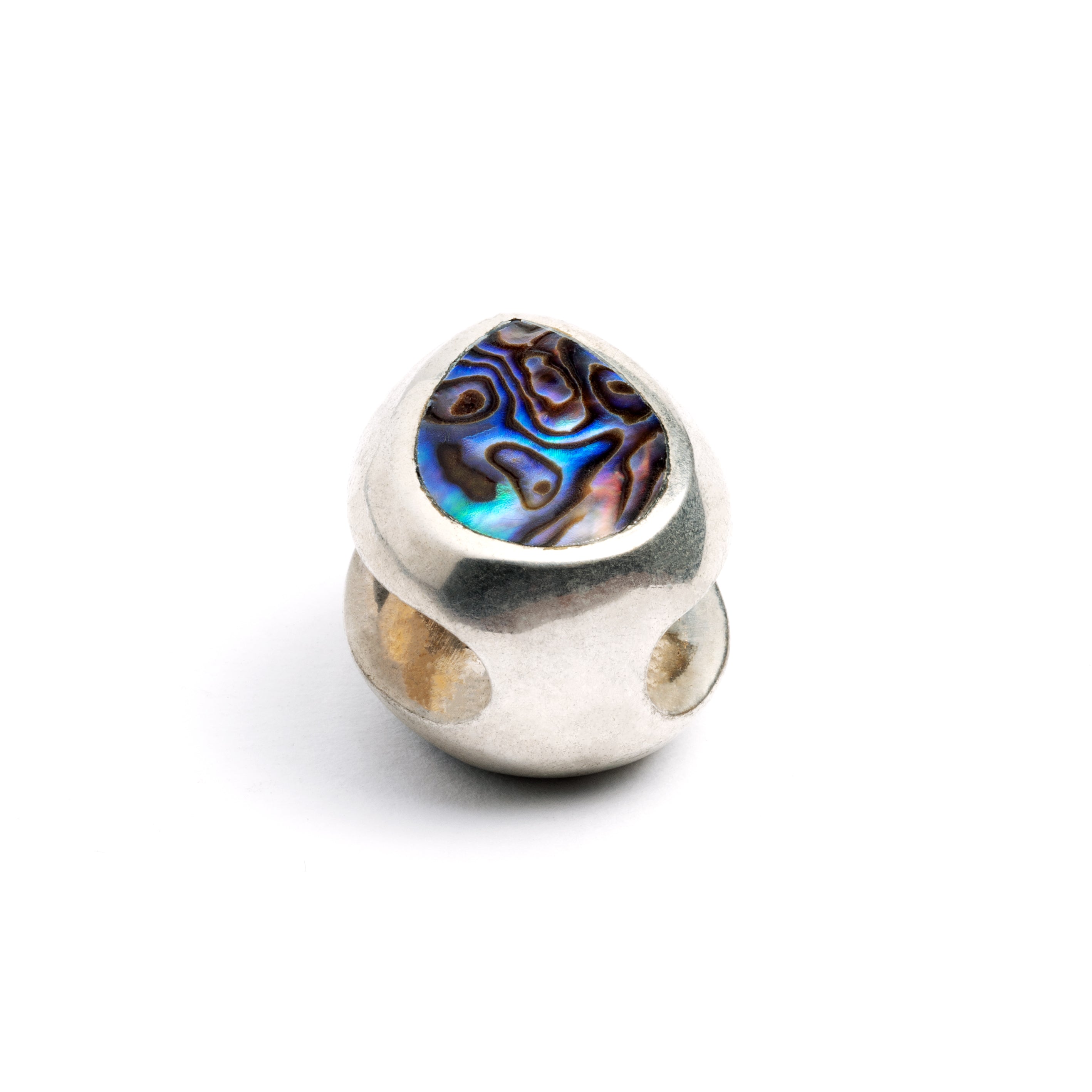 single silver teardrop ear saddle with abalone above view