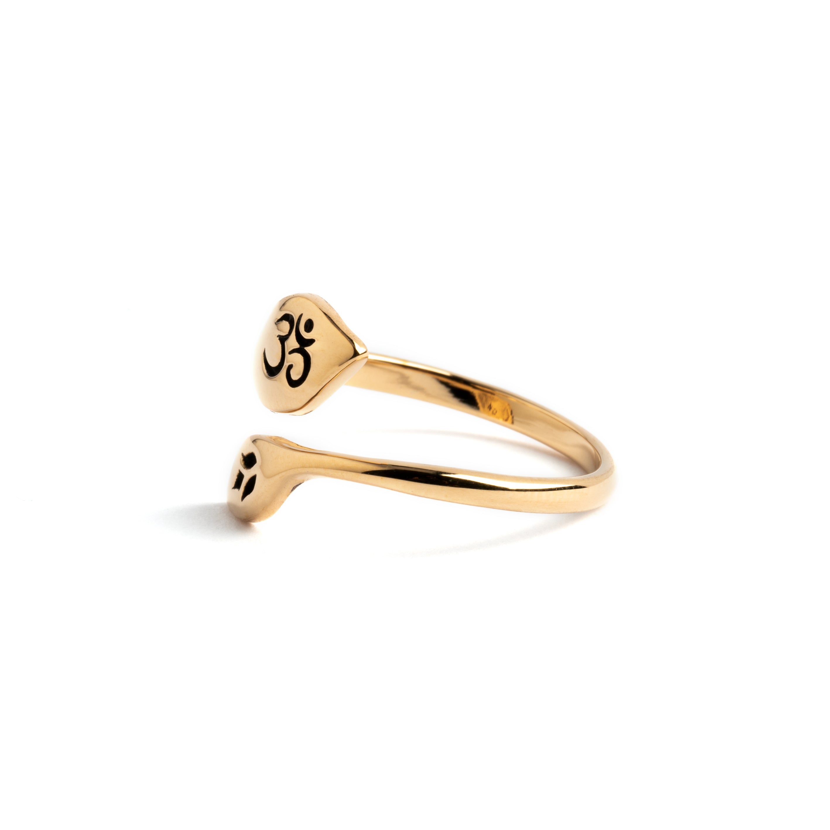 Adjustable Bronze Om and Leaf Ring left side view