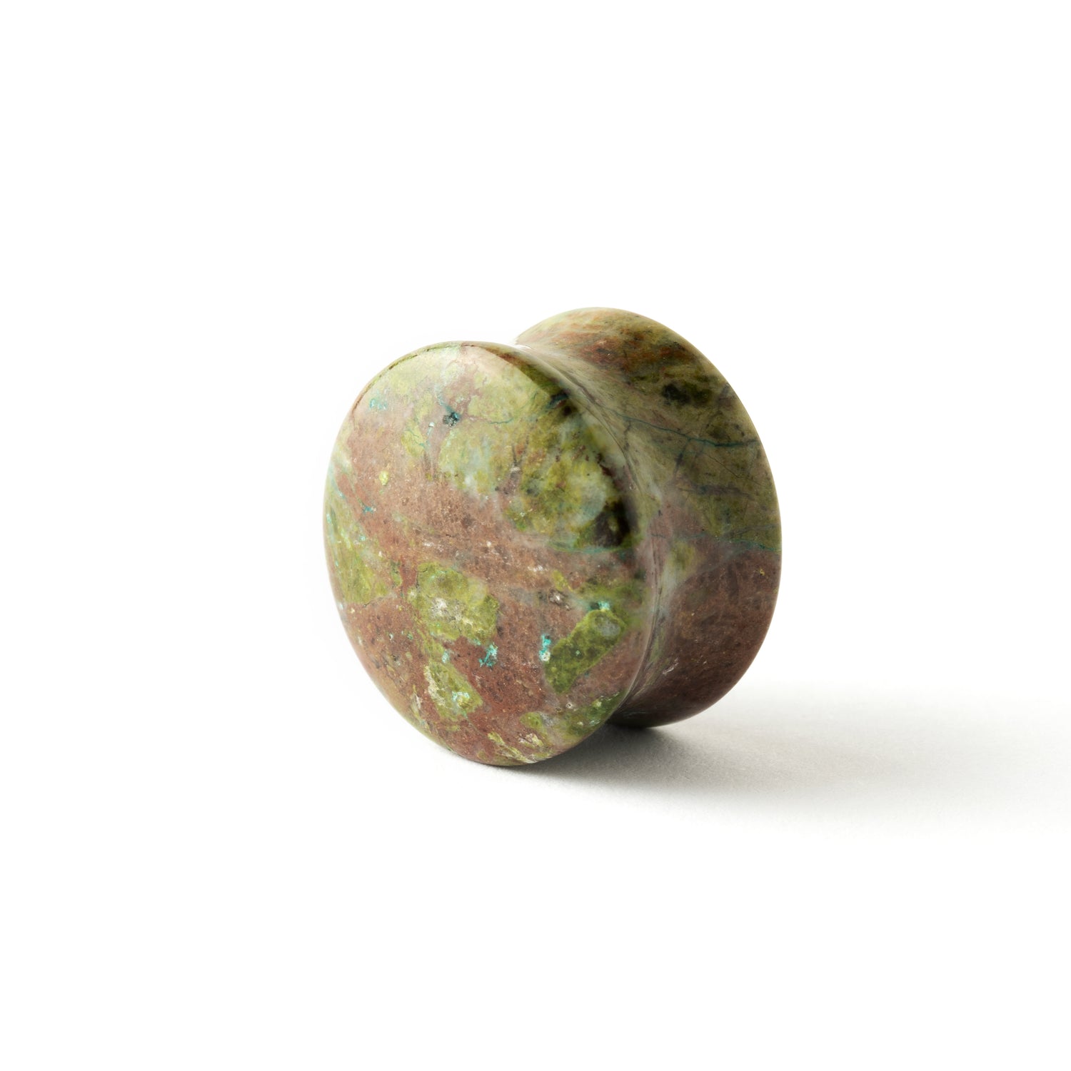 single African Green Jade double flare stone ear plug right side view