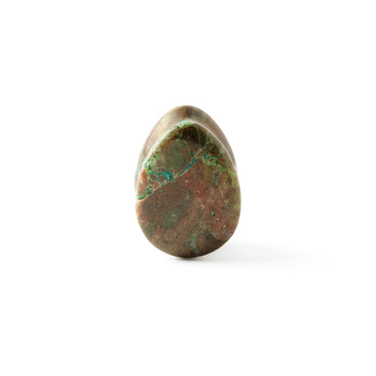 African green jade teardrop plug with double flared ends frontal view