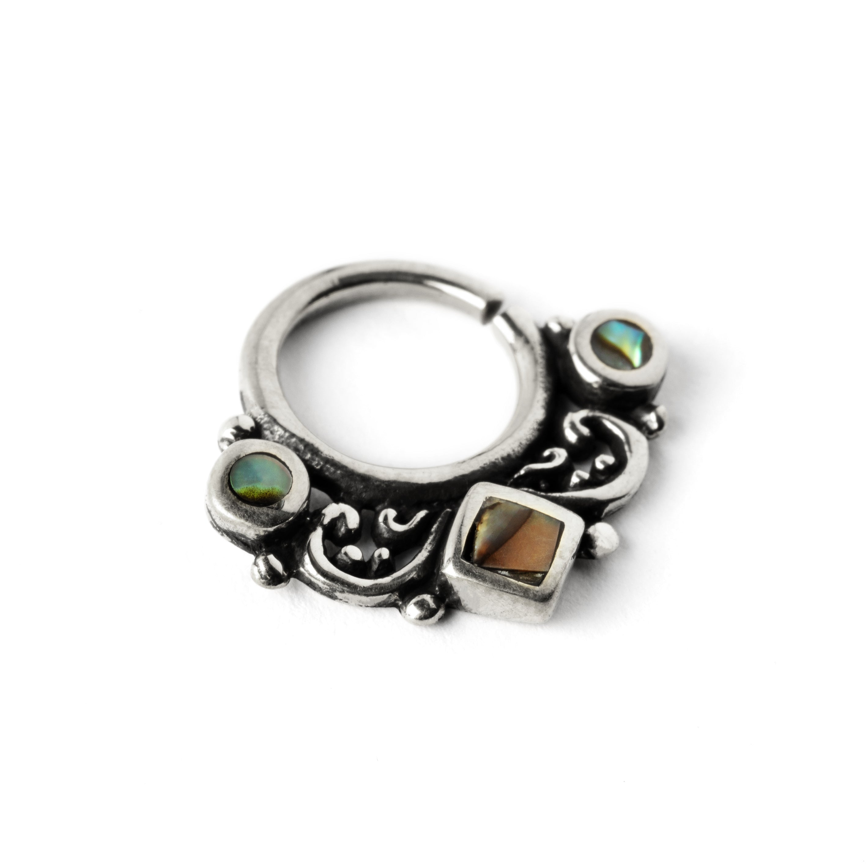 agatha gothic silver septum abalone shells right side view