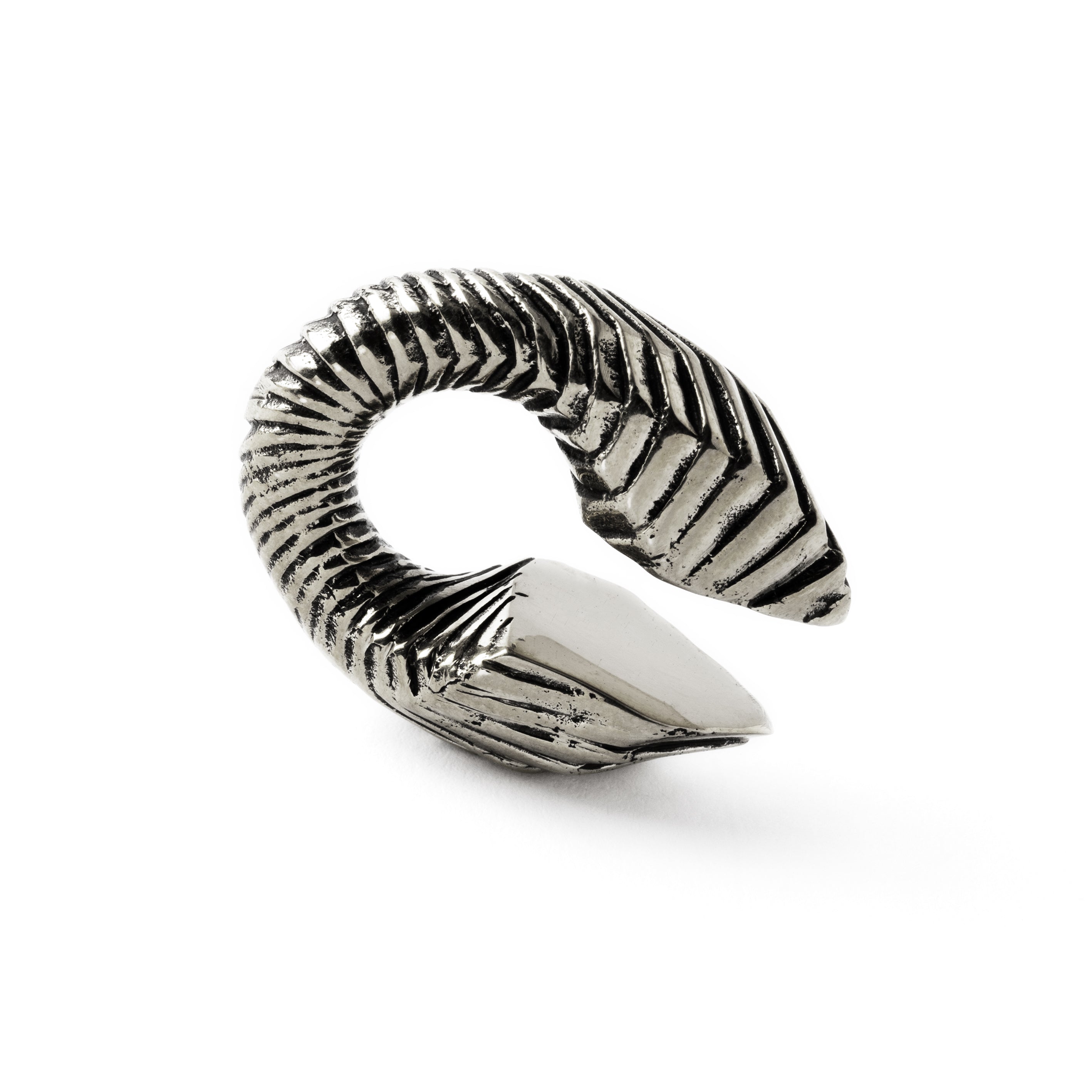 single silver brass horseshoe carved ear weight hanger front close up view