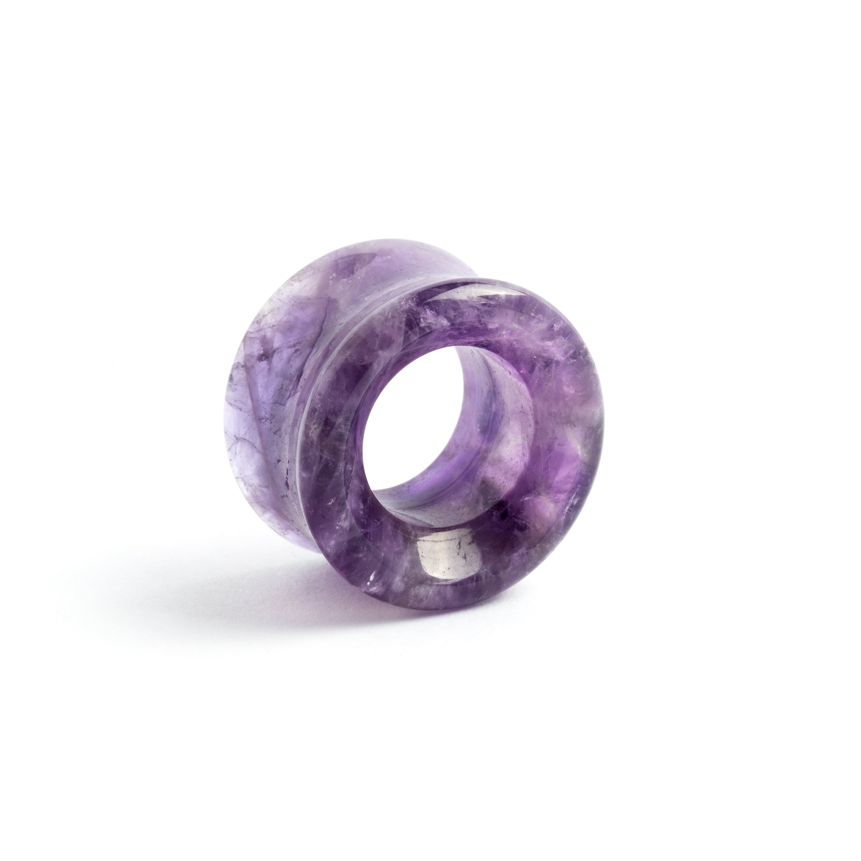 single Amethyst double flare stone ear tunnel left side view