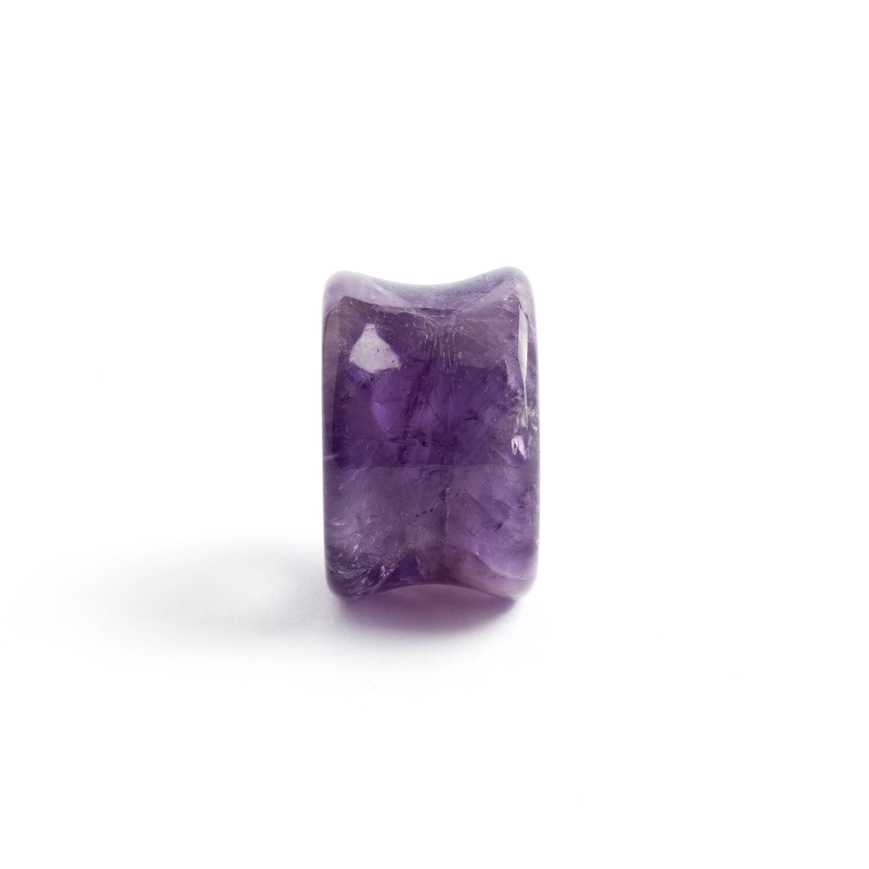 single Amethyst double flare stone ear tunnel side view