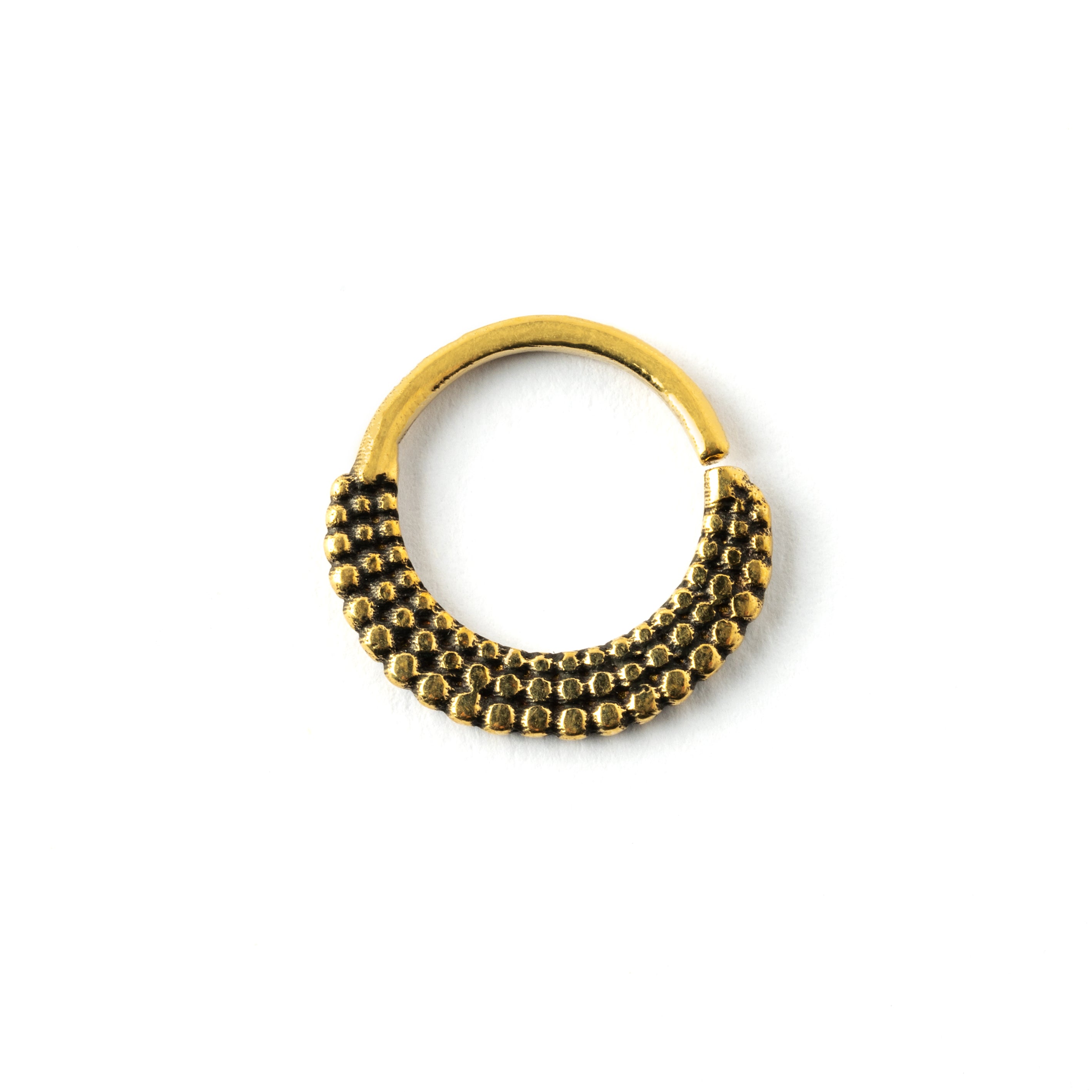 Ameya golden brass tribal septum ring frontal view