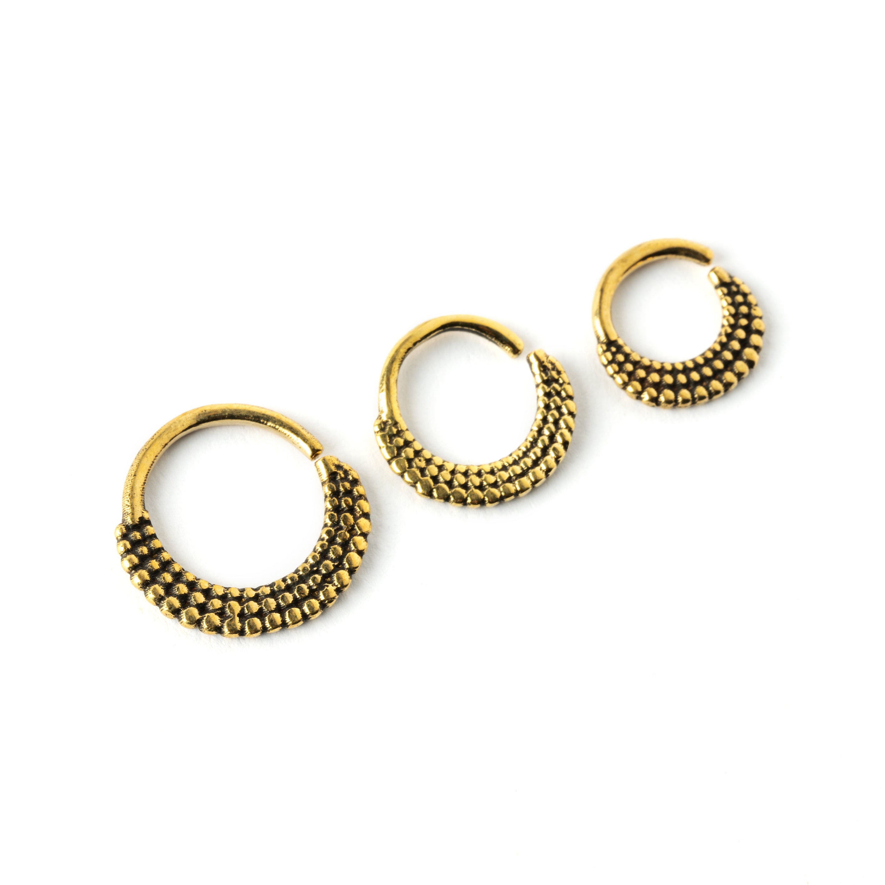 6mm, 8mm, 10mm Ameya golden brass tribal septum rings left side view