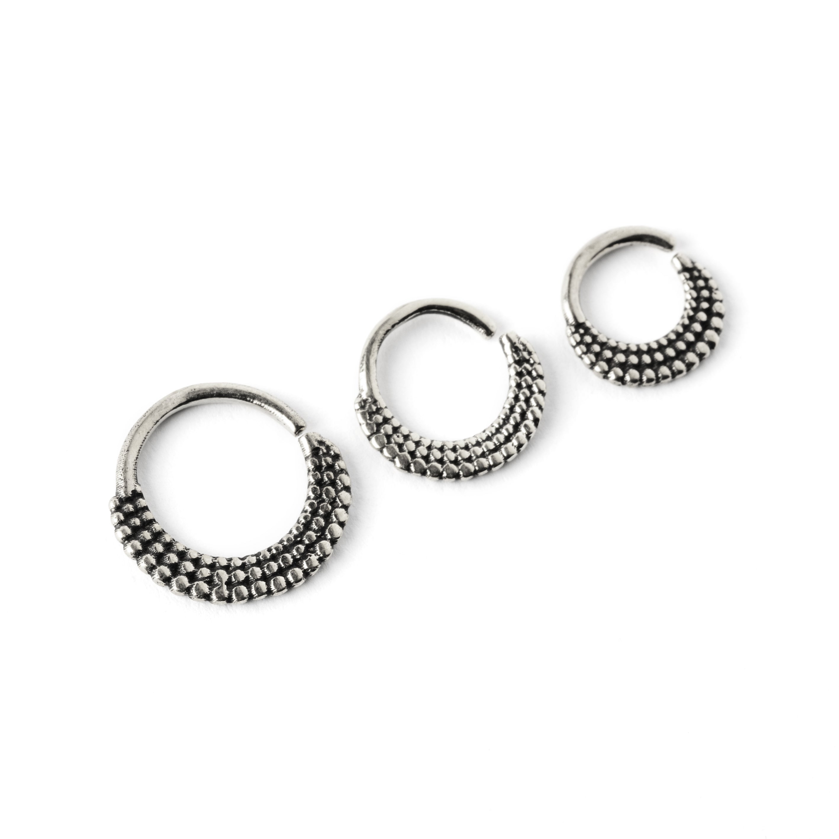 6mm, 8mm, 10mm Ameya silver septum rings side view