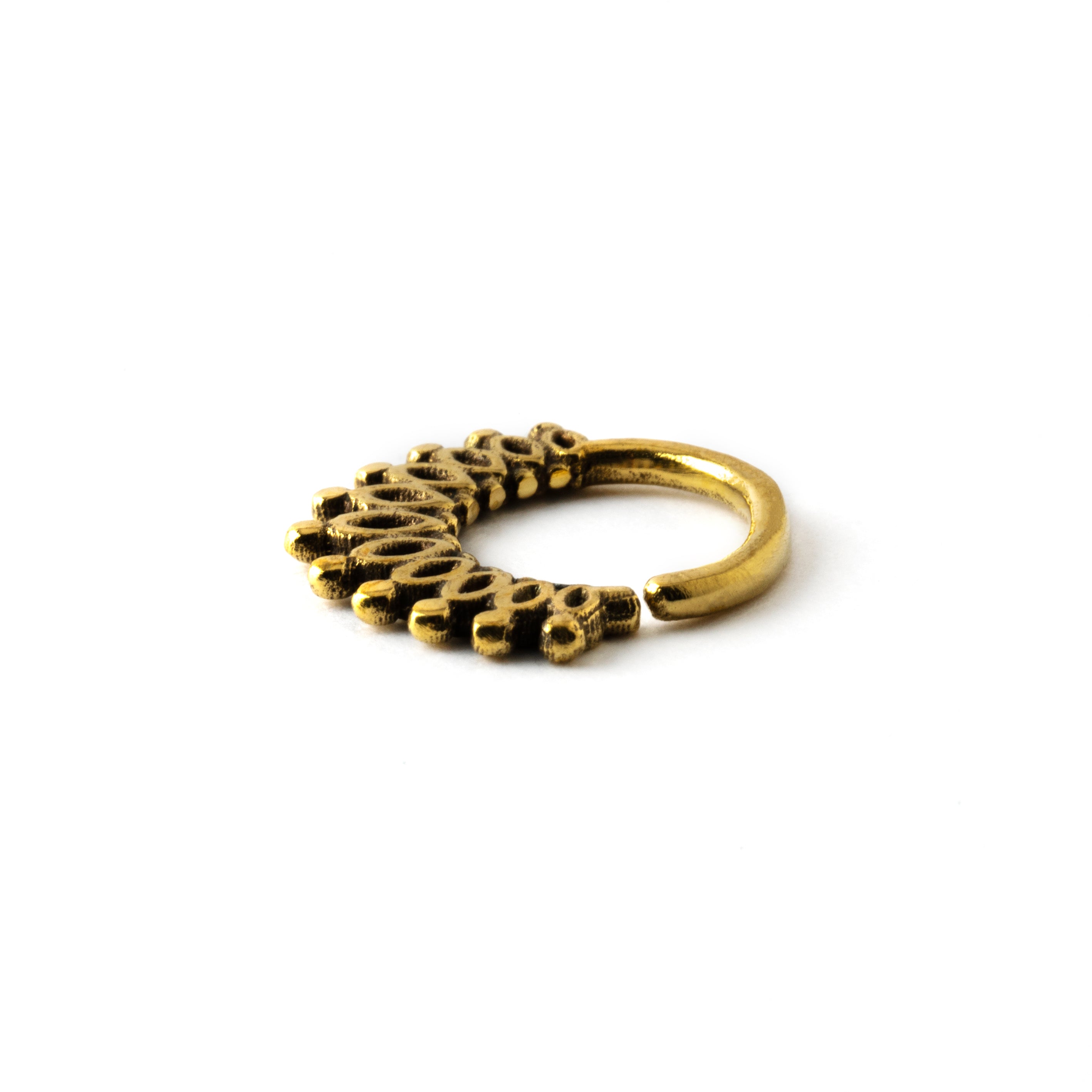 antique gold colour boho tribal septum ring ornamented with petals down view