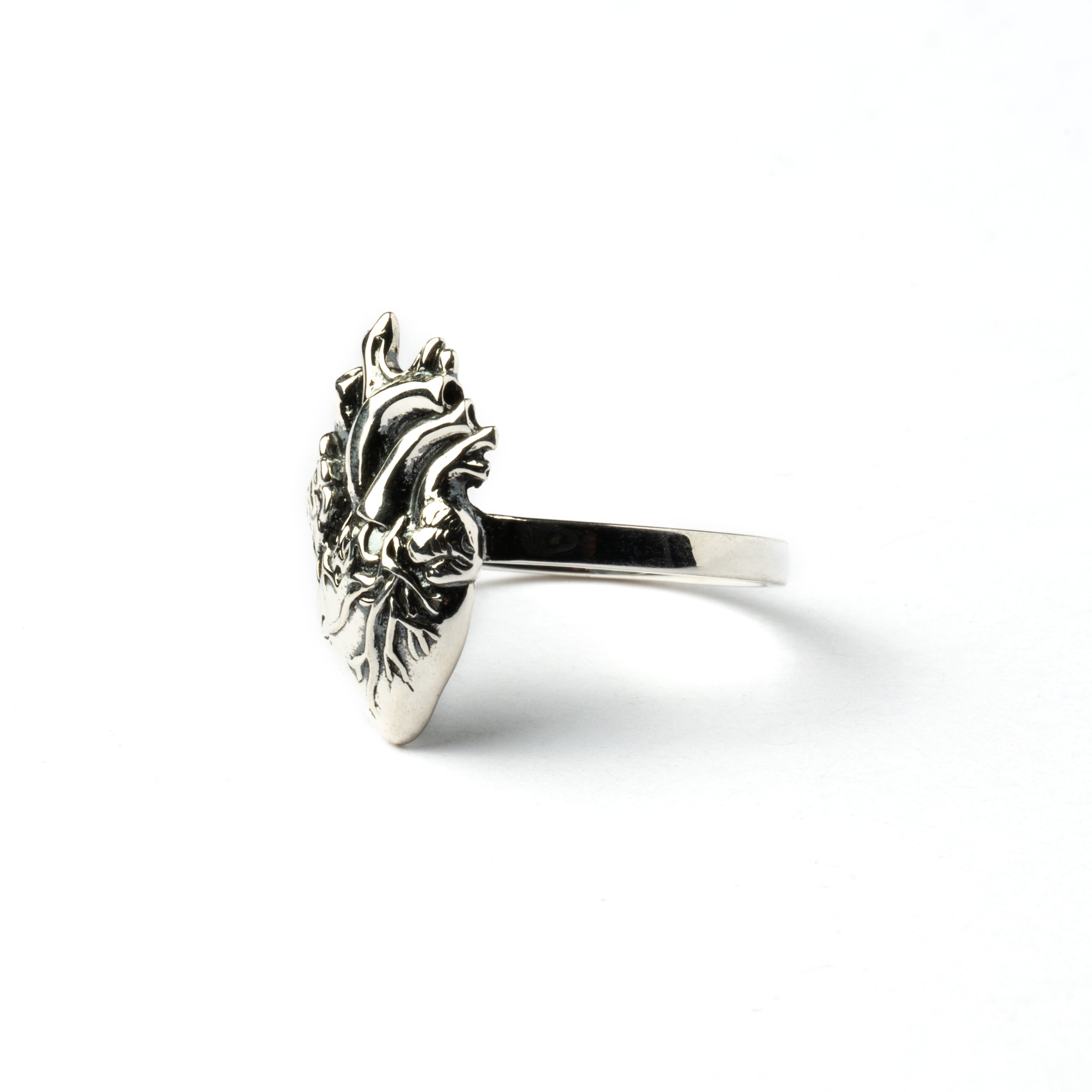Silver Anatomic Heart Ring left side view