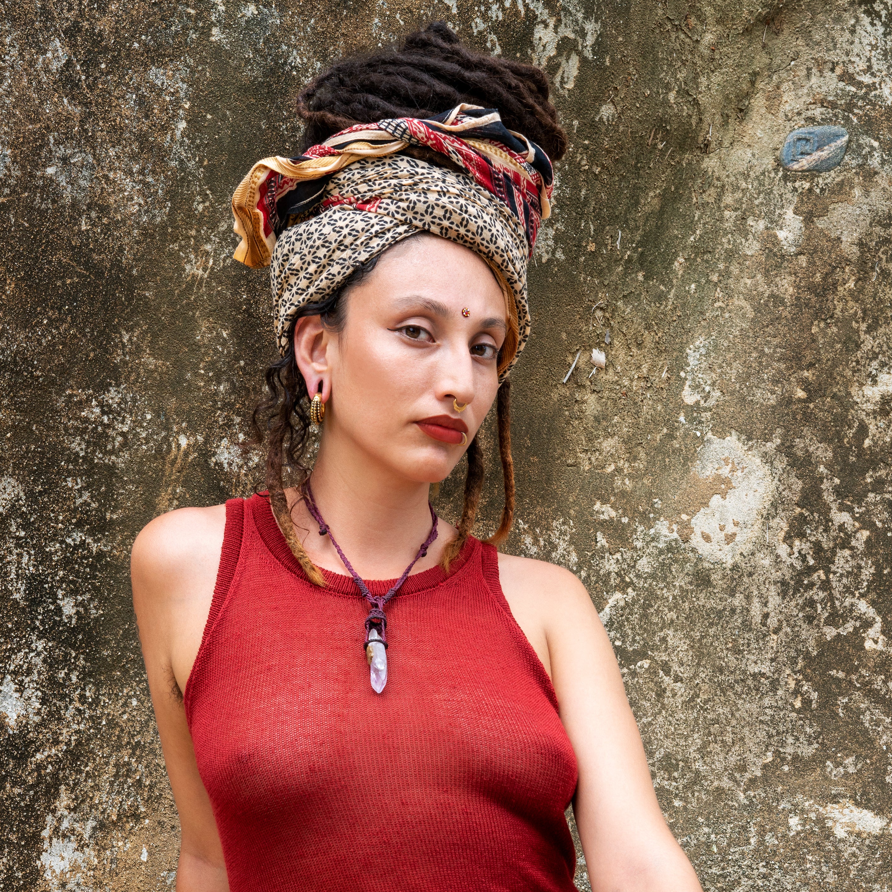 model wearing Orbit ear weights hoops hangers for stretched ears 2g
