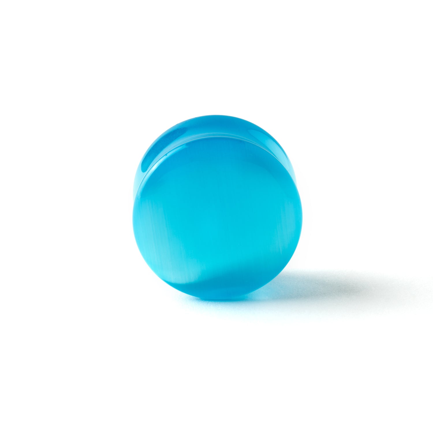 single Aqua Cats Eye double flare stone ear plug frontal view