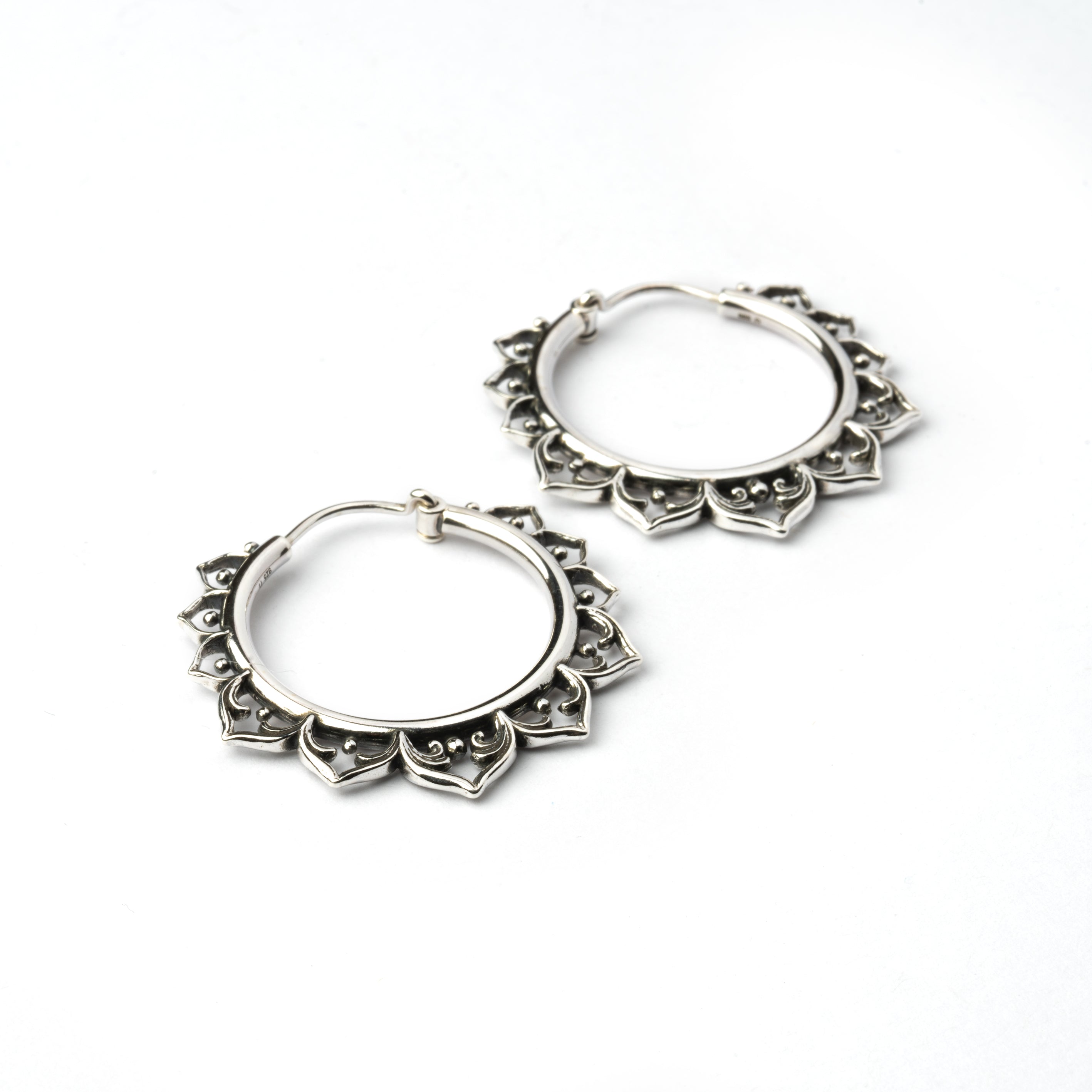 Aqua Lotus Silver Hoop earrings right side view