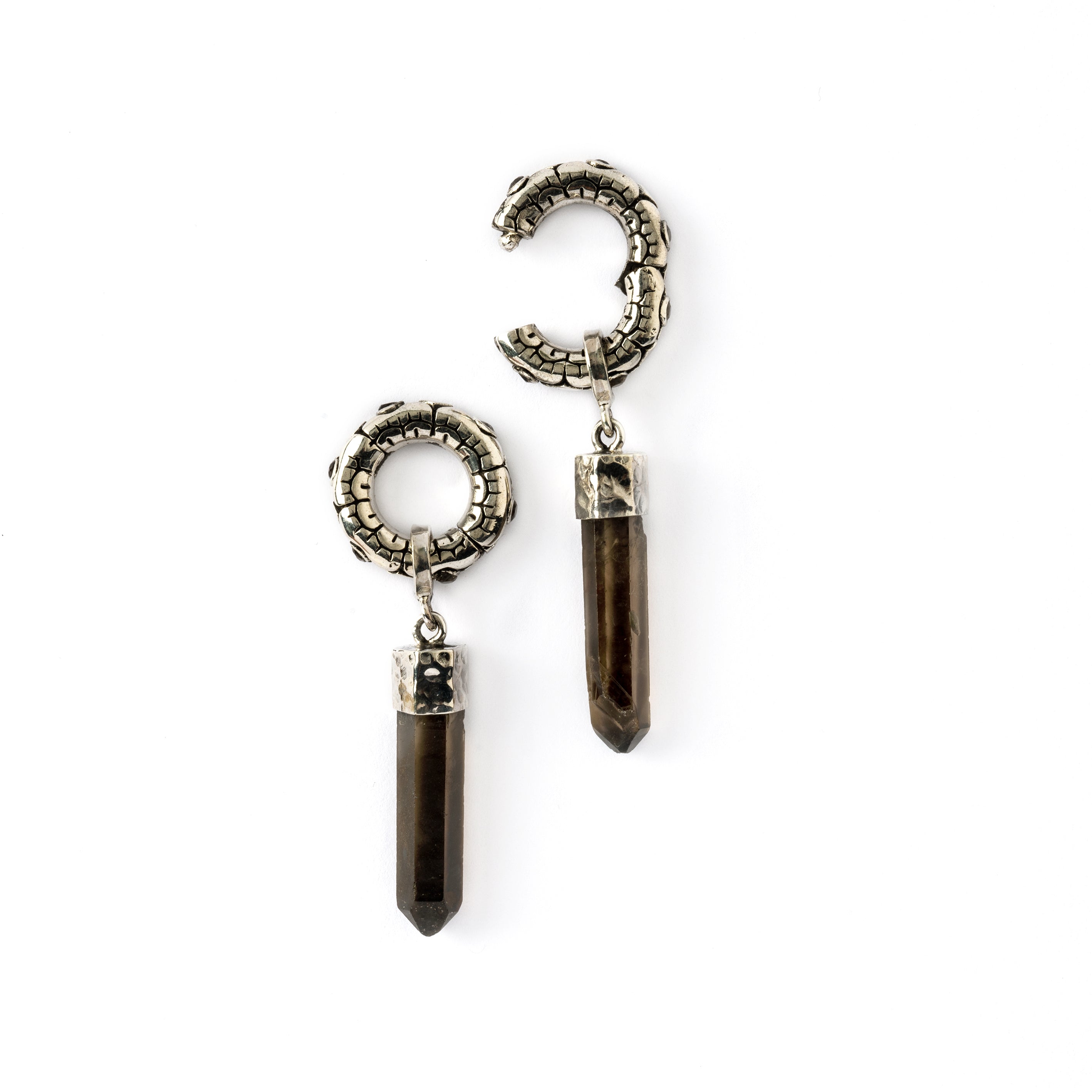 Ashara Silver Hangers - Smokey Quartz closure view