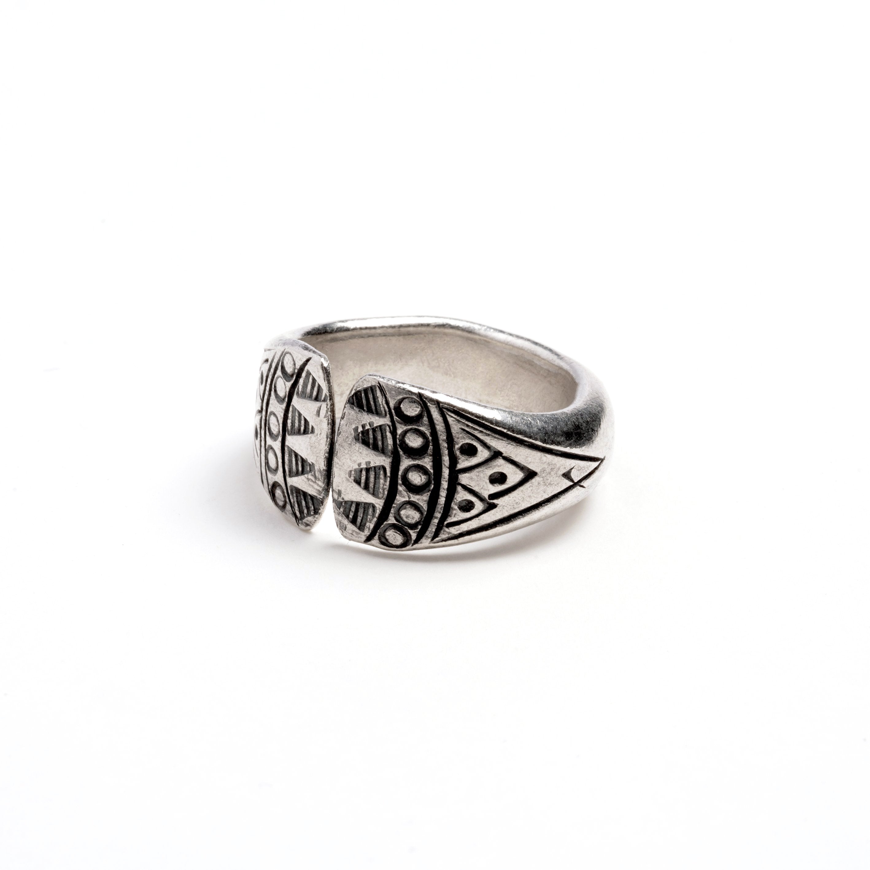 Bear Hug Tribal Silver Ring right front view