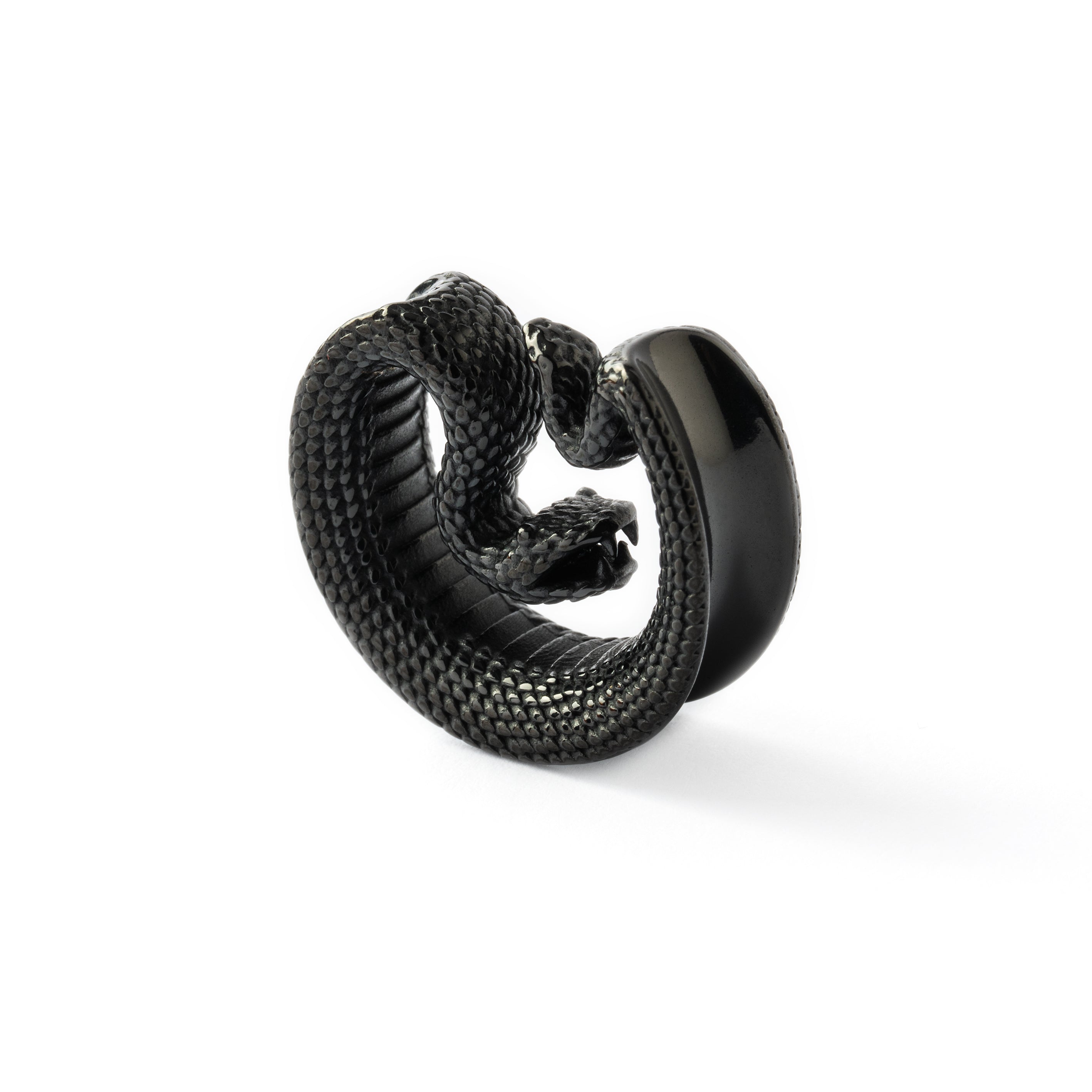 single black Python surgical steel plug tunnel left side view