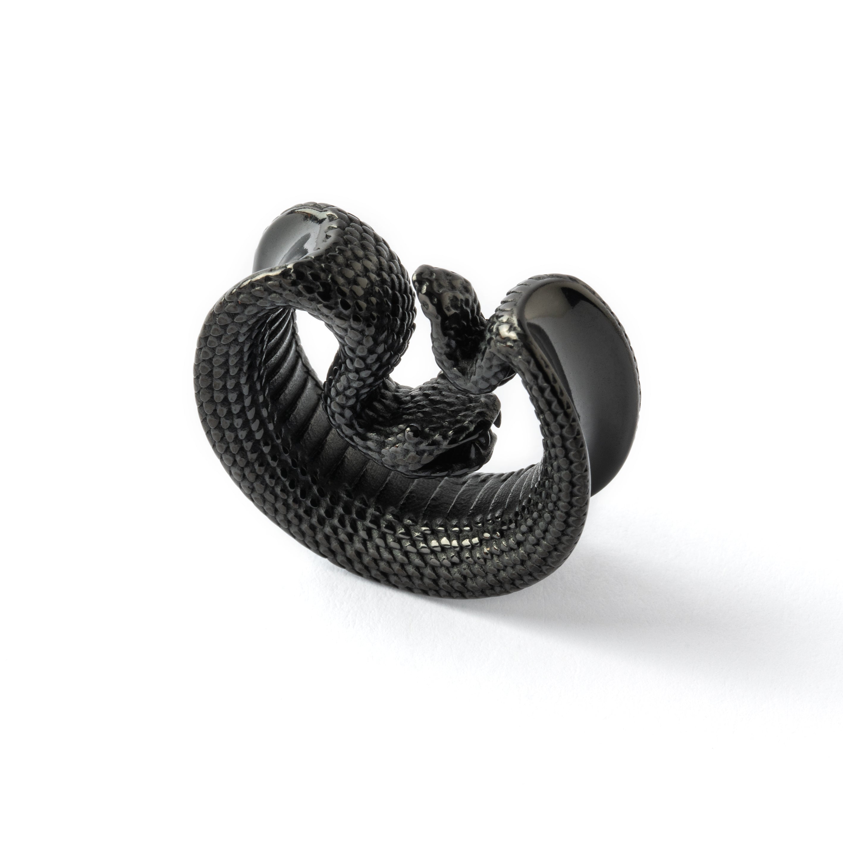 single black Python surgical steel plug tunnel side view