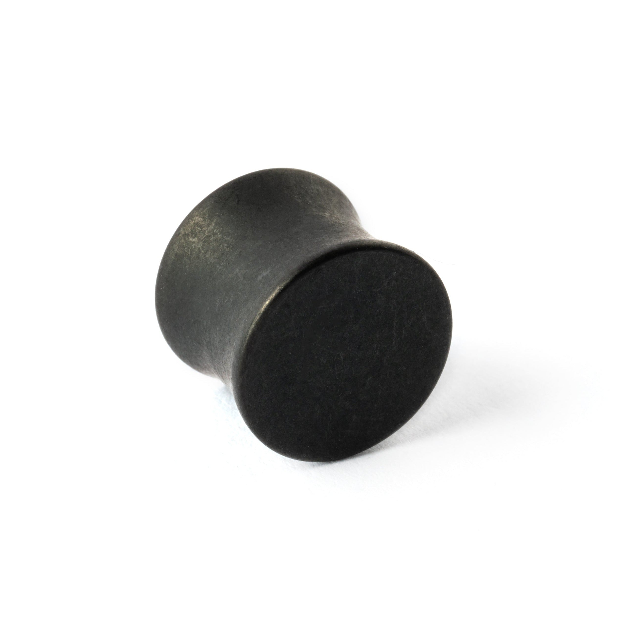 single surgical steel black steel plug with double flared ends right front view