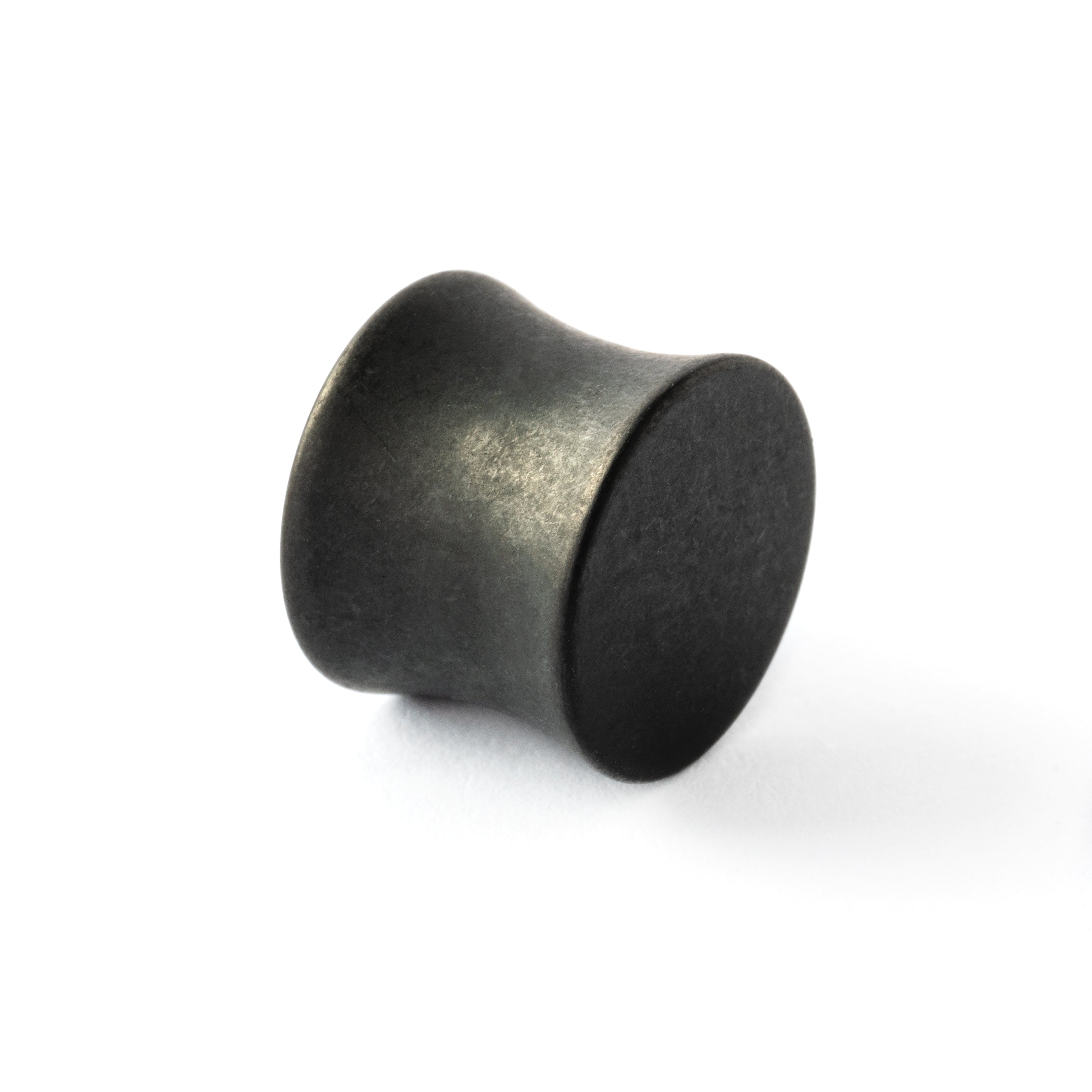 single surgical steel black steel plug with double flared ends back view
