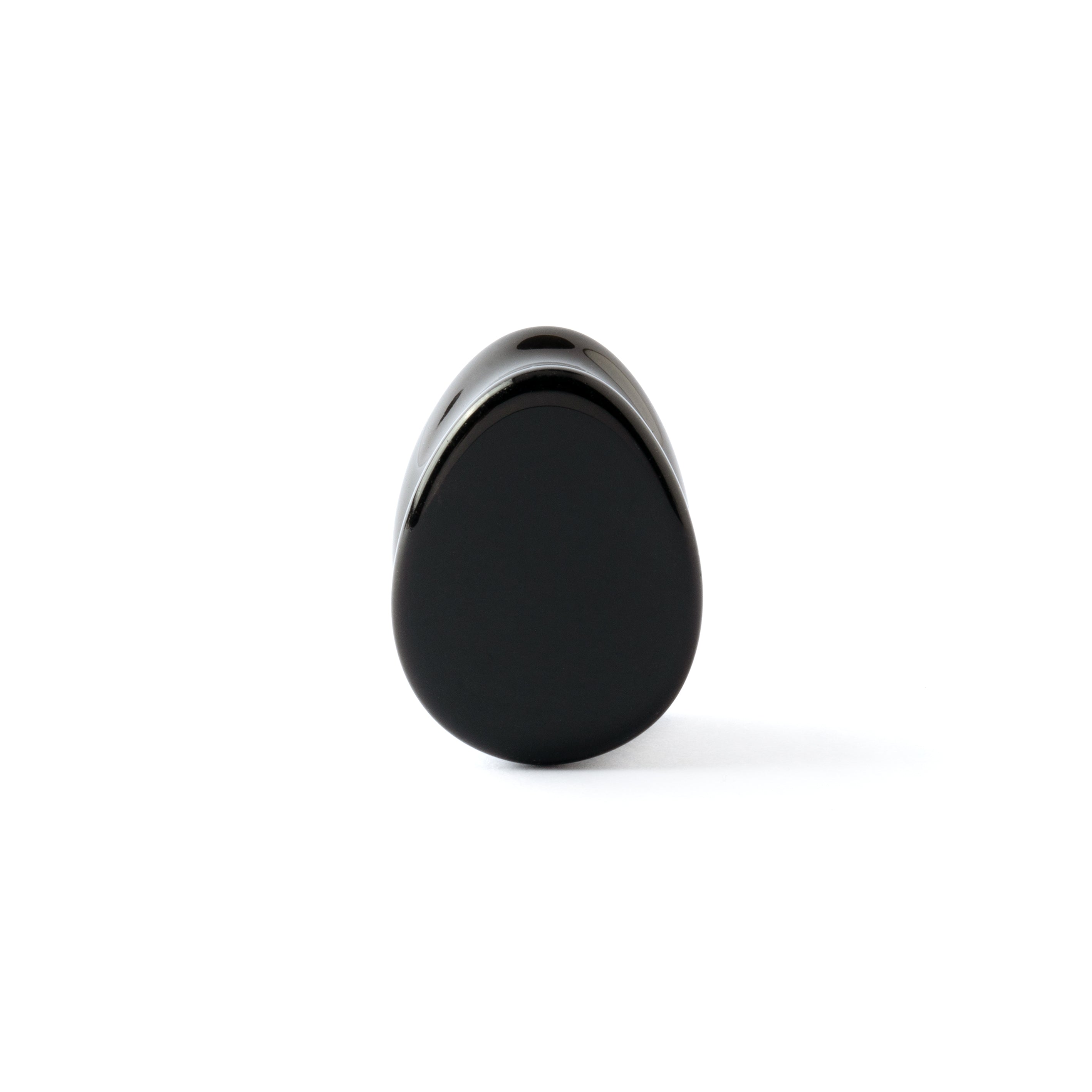 Black Agate teardrop plug with double flared ends frontal view