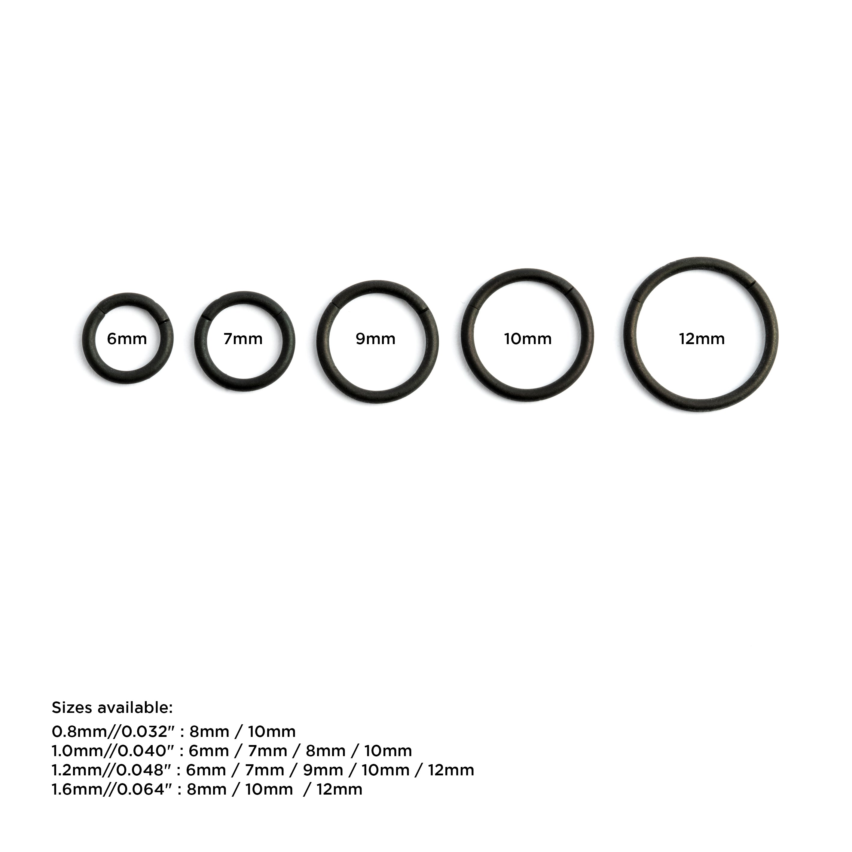all sizes Matte black hinged segment clicker rings