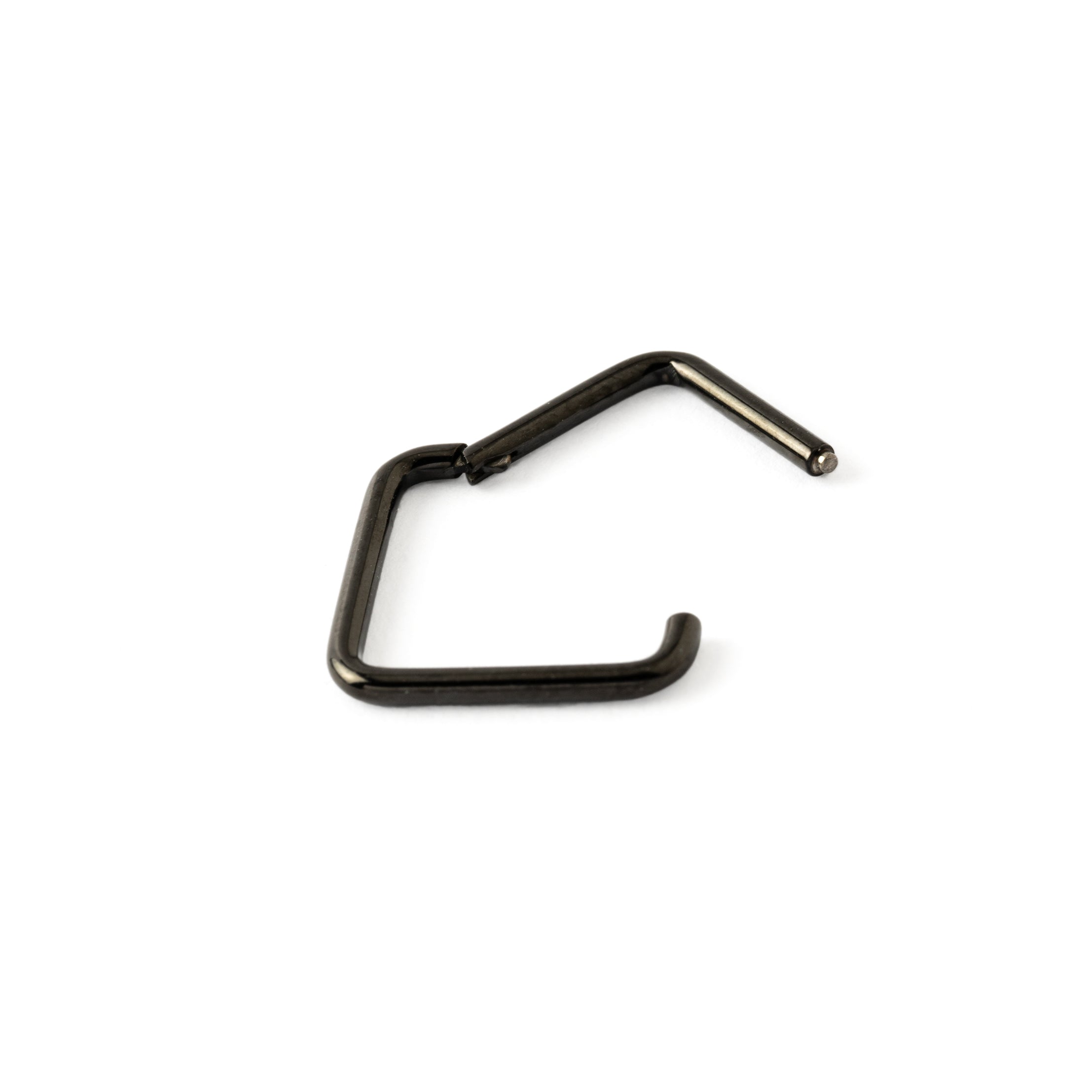 Black surgical steel Oblong Clicker Ring hinged segment open mode view