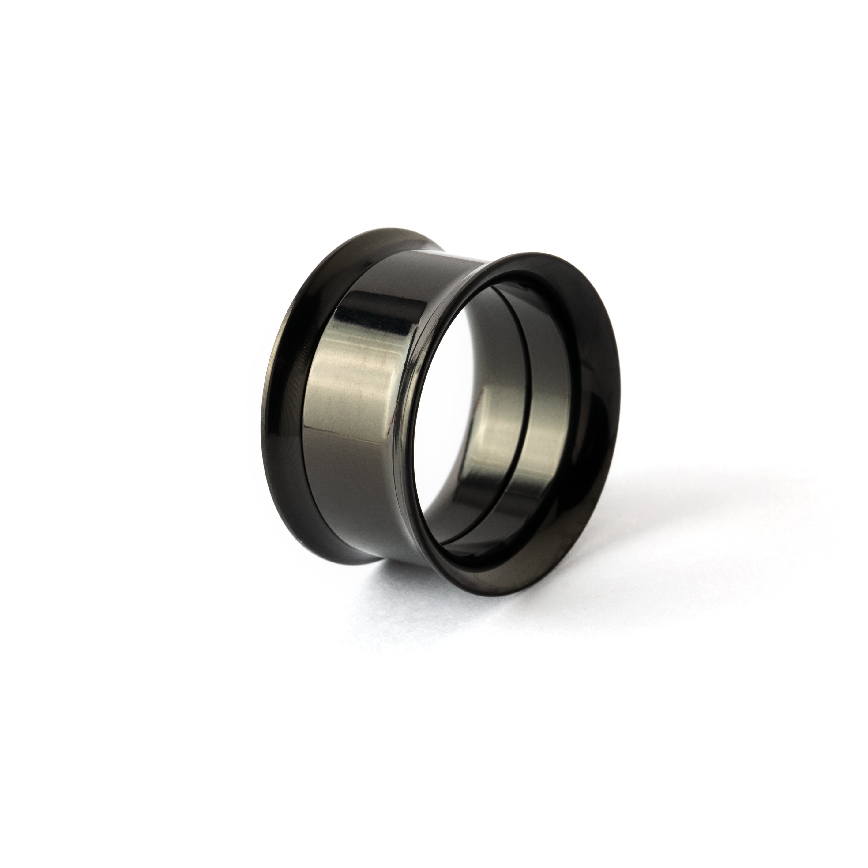 shiny black surgical steel plug tunnel with screw back closure