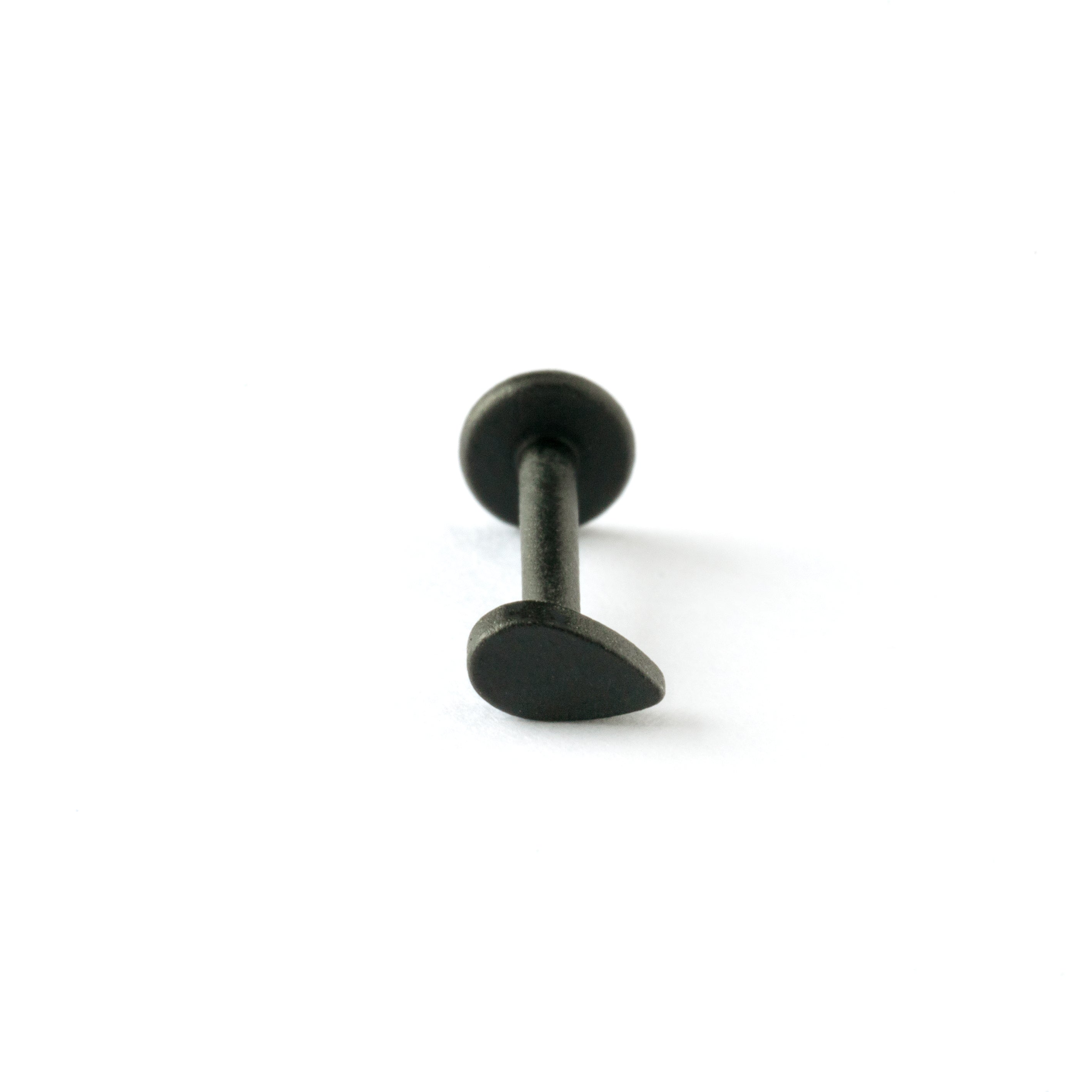 matte black surgical steel flat teardrop shaped labret stud frontal view