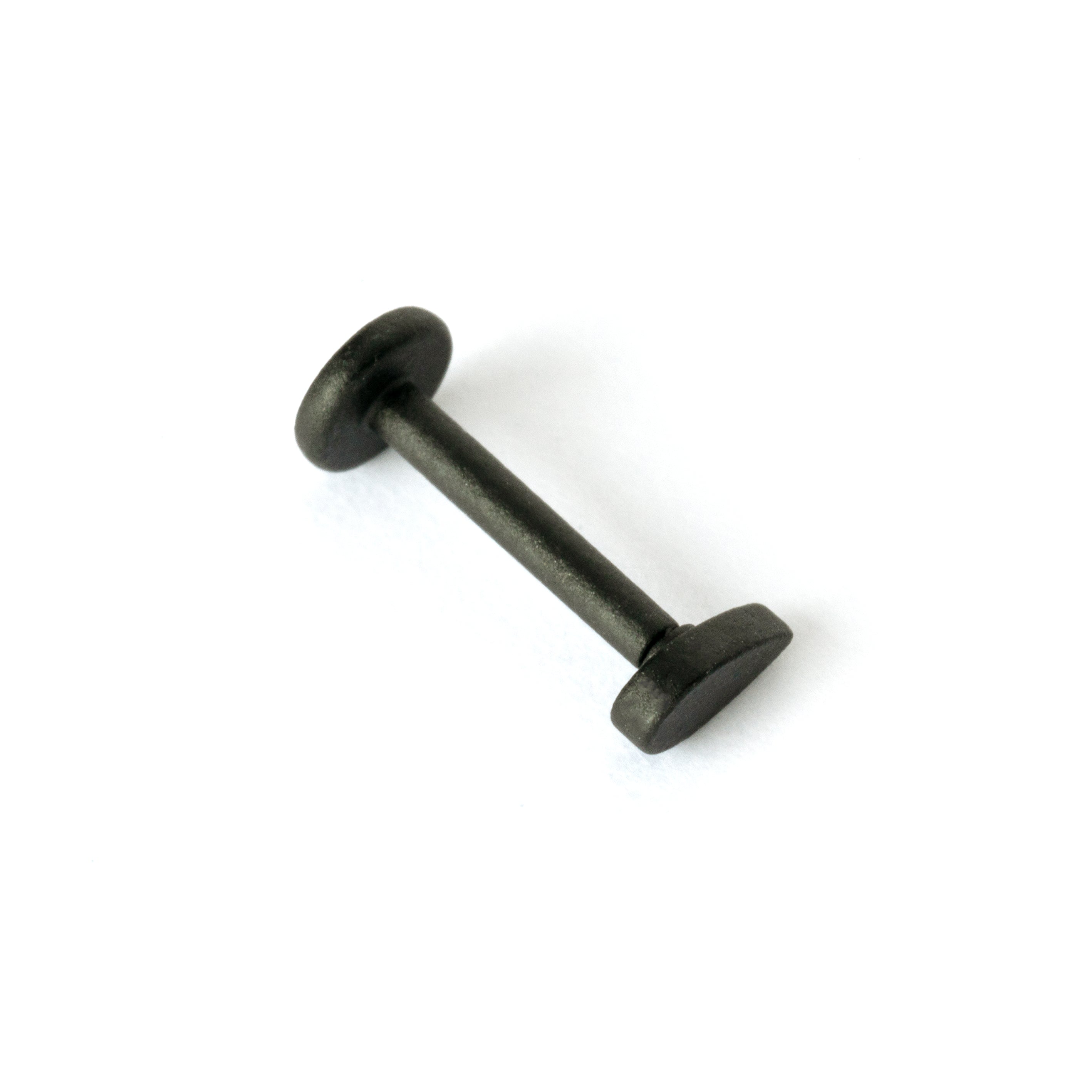 matte black surgical steel flat teardrop shaped labret stud side view
