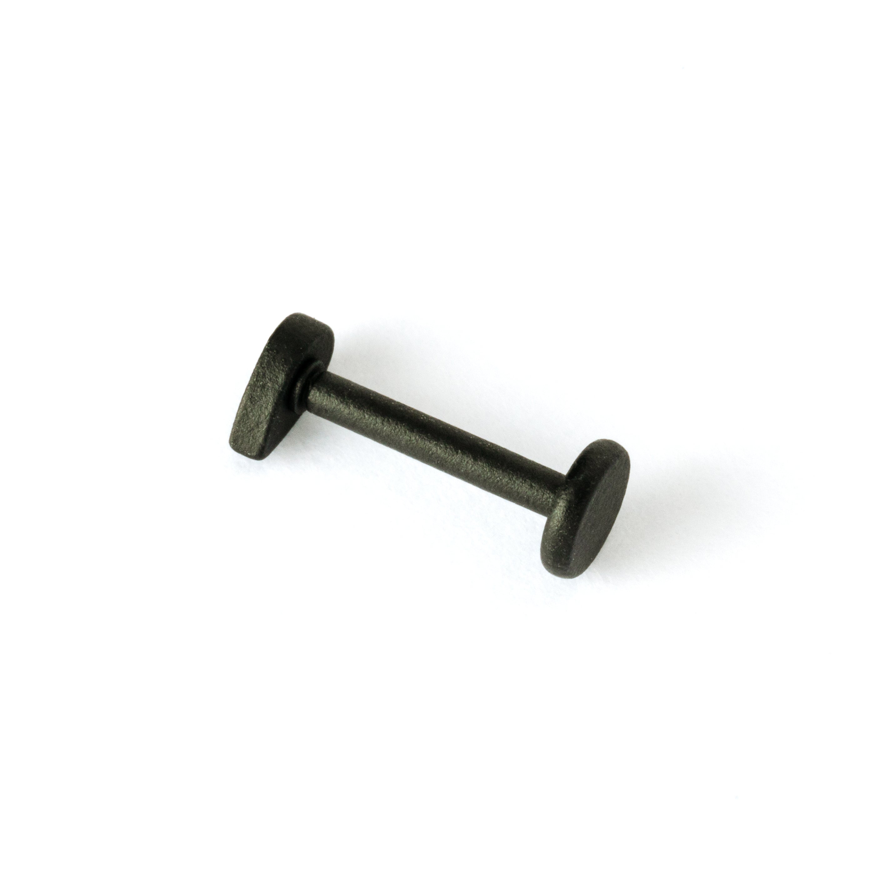 matte black surgical steel flat teardrop shaped labret stud back view