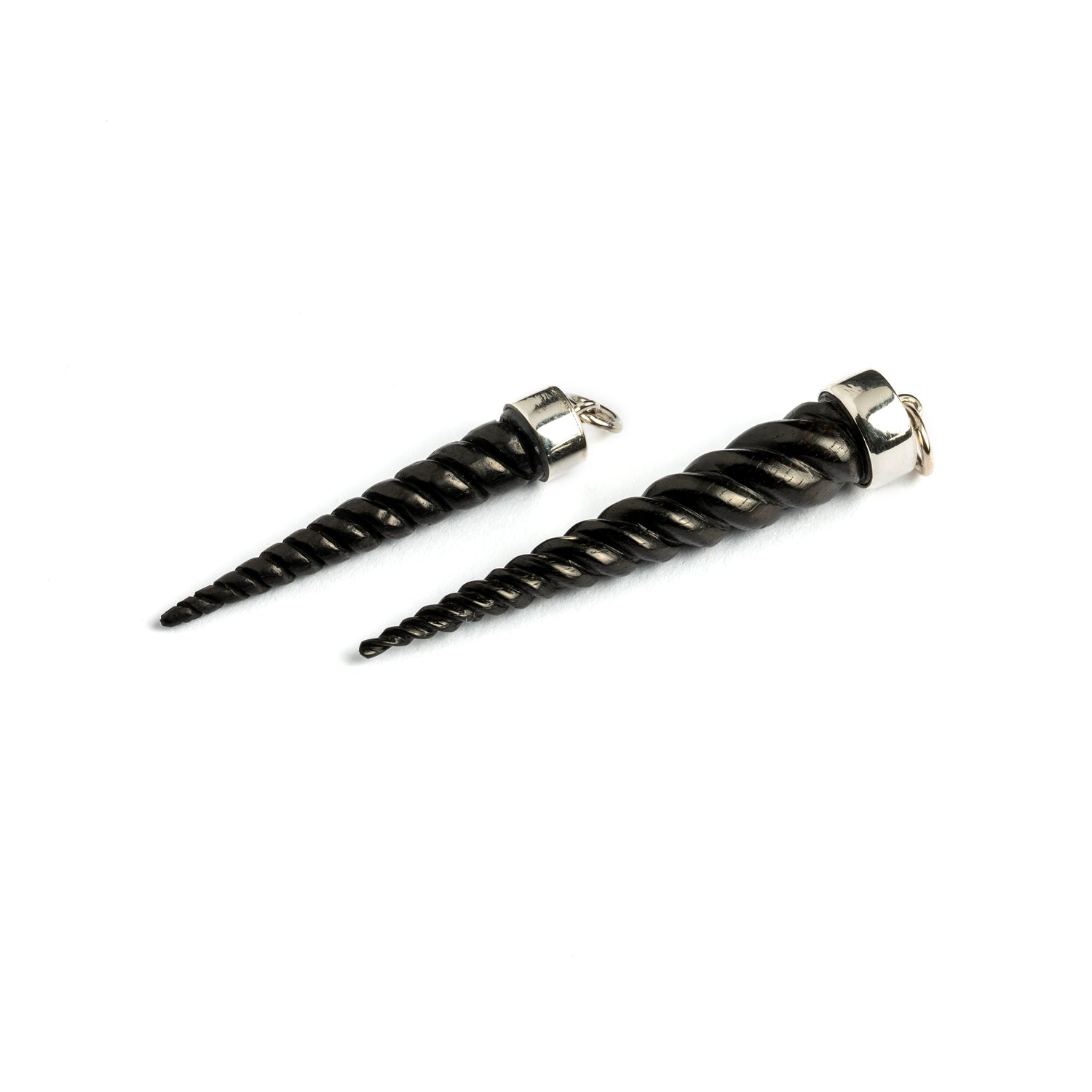 40mm & 50mm Blackwood unicorn tusk pendents side view