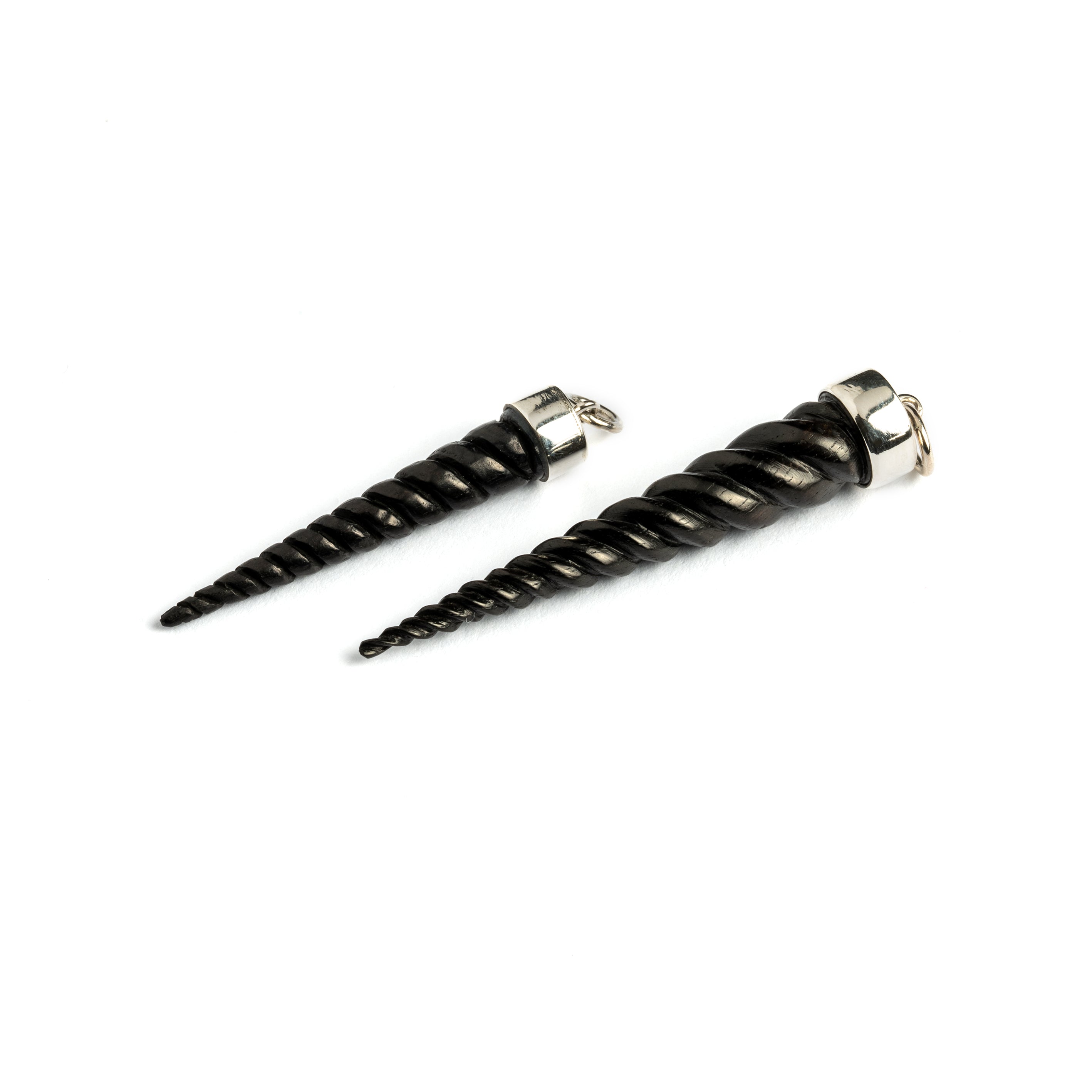 40mm & 50mm Blackwood unicorn tusk pendents side view