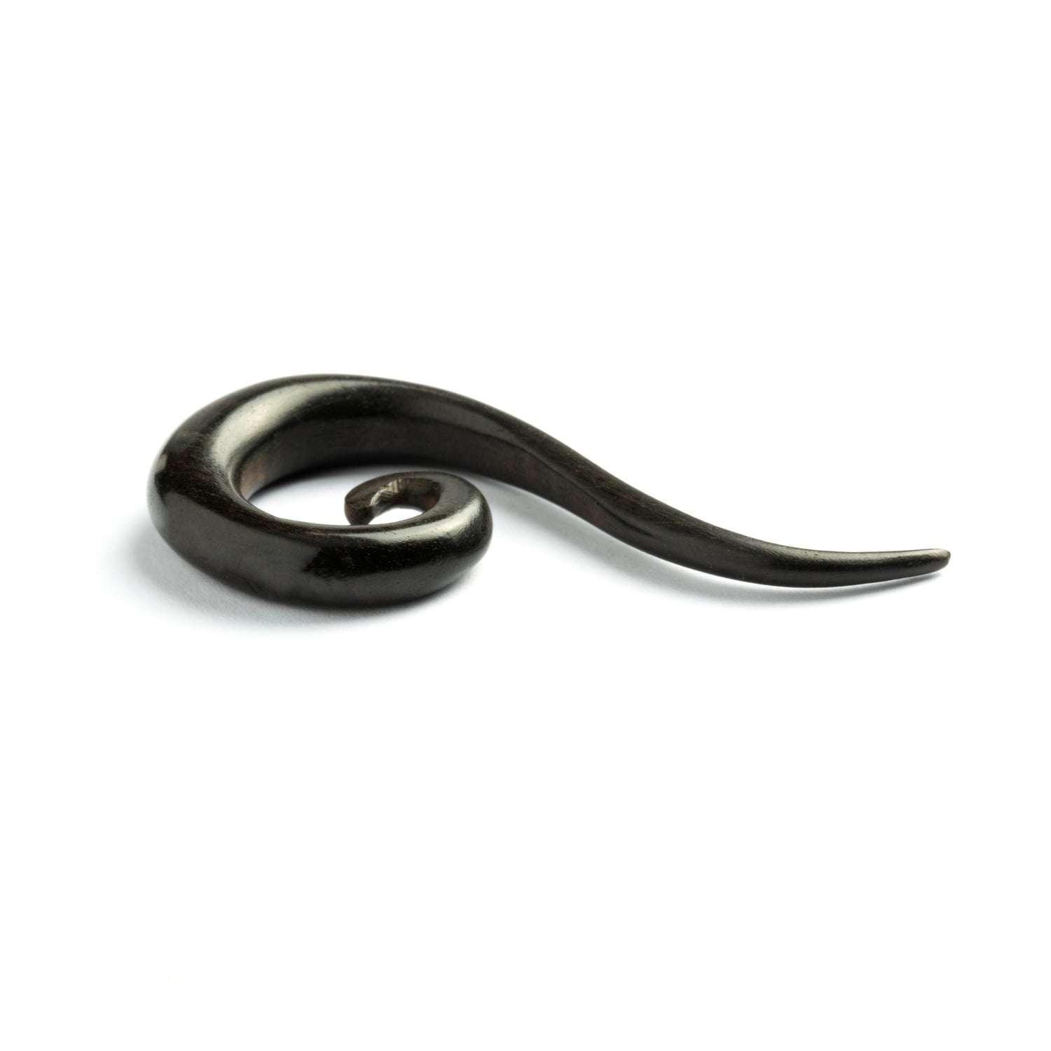 spiral top hook black wood ear stretcher down view