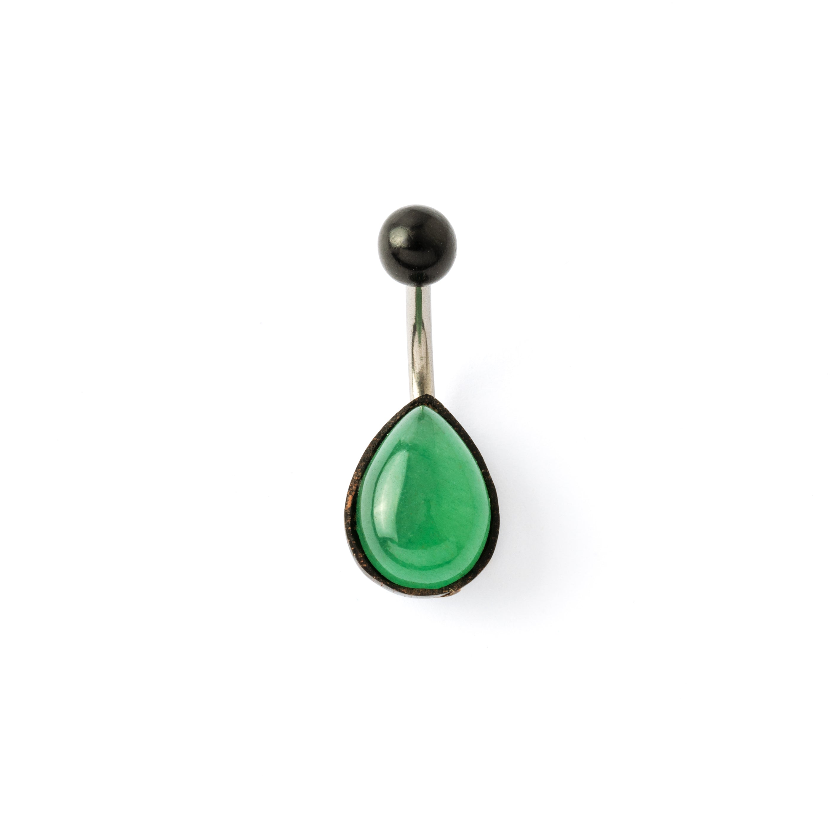 teardrop black wood with set aventurine piercing bar frontal view