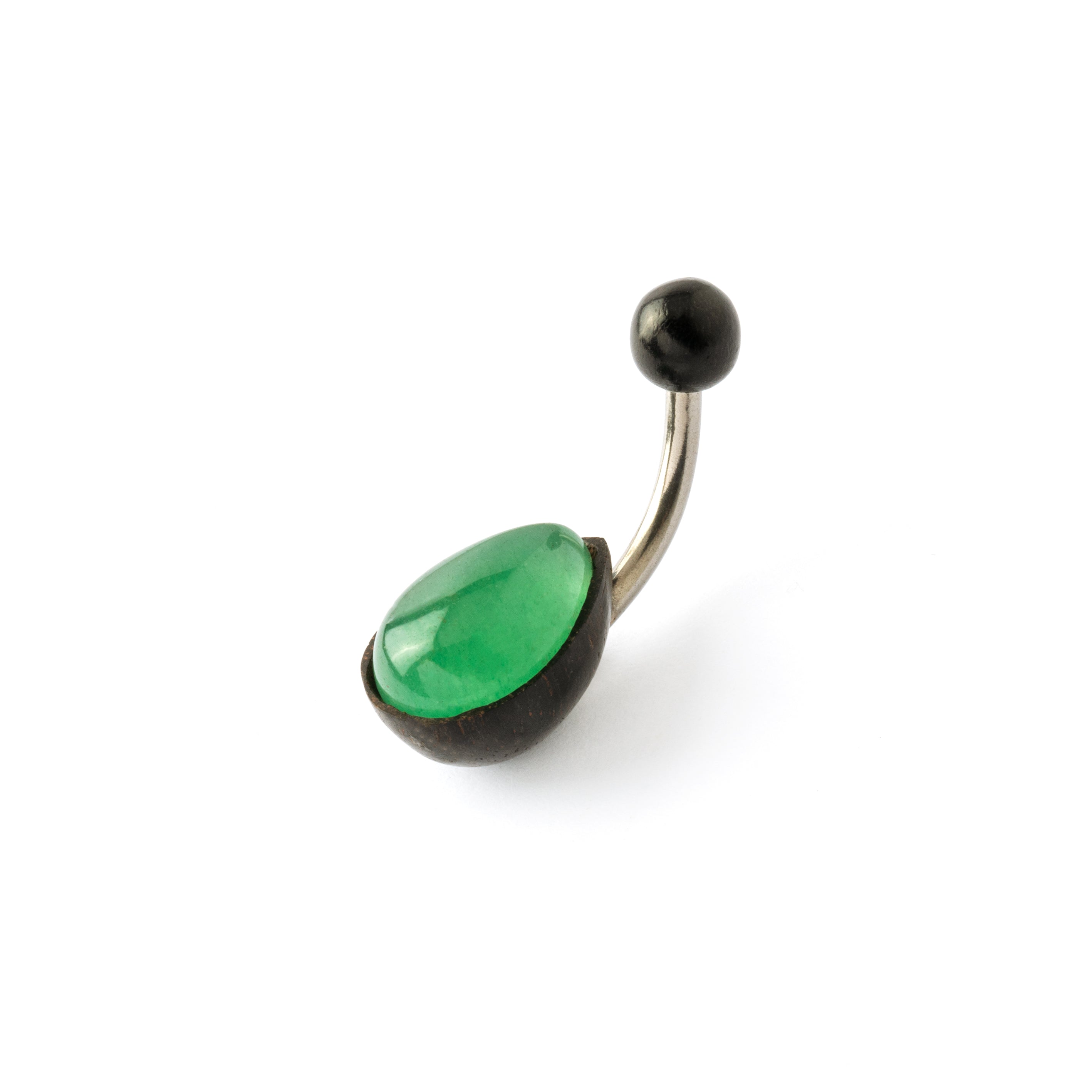 teardrop black wood with set aventurine piercing bar right side view