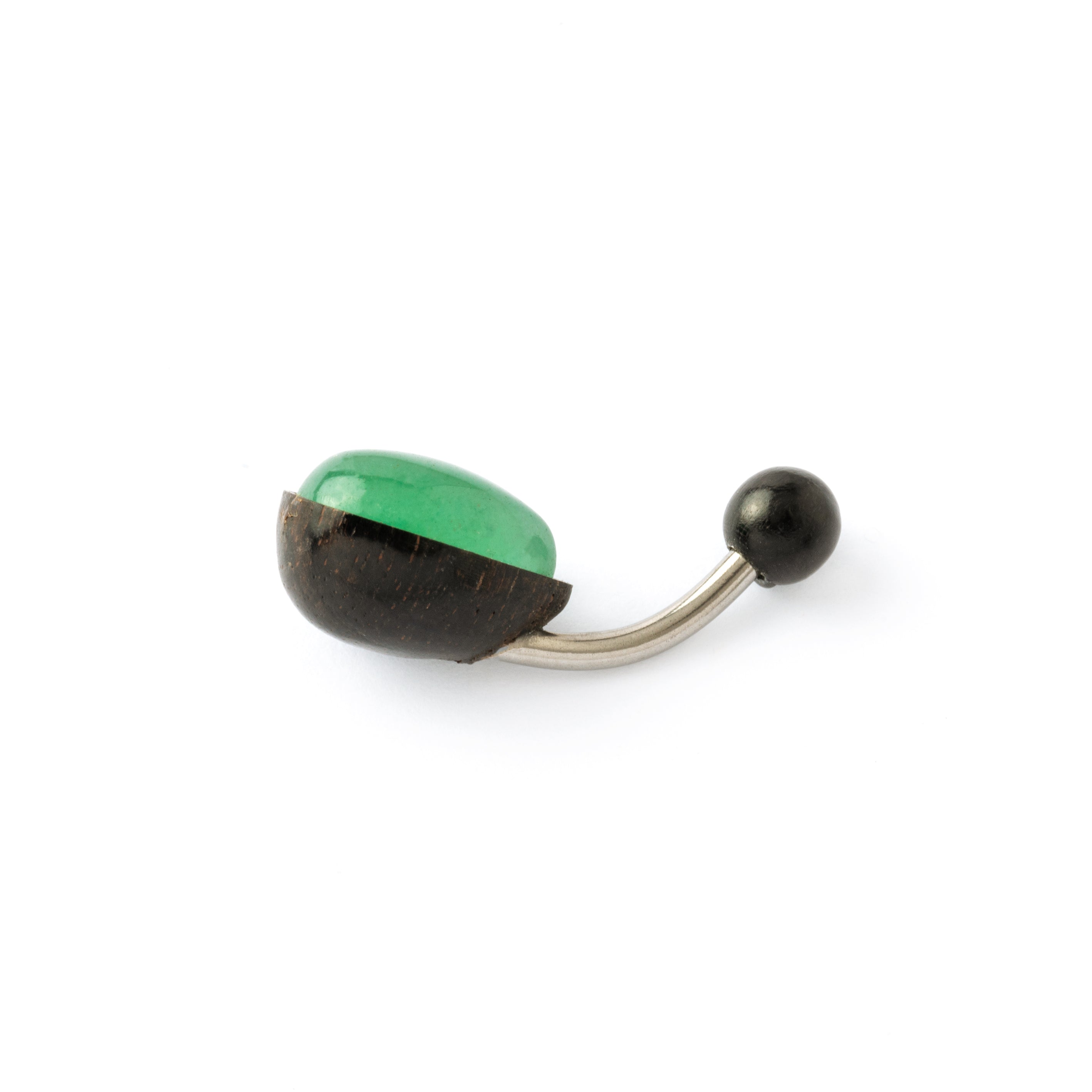 teardrop black wood with set aventurine piercing bar side view