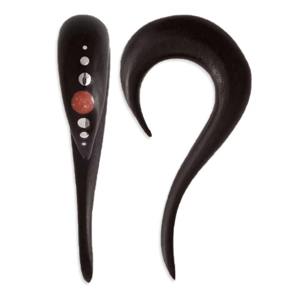 Black Wood Ear Stretcher with set Stone and Silver Dots