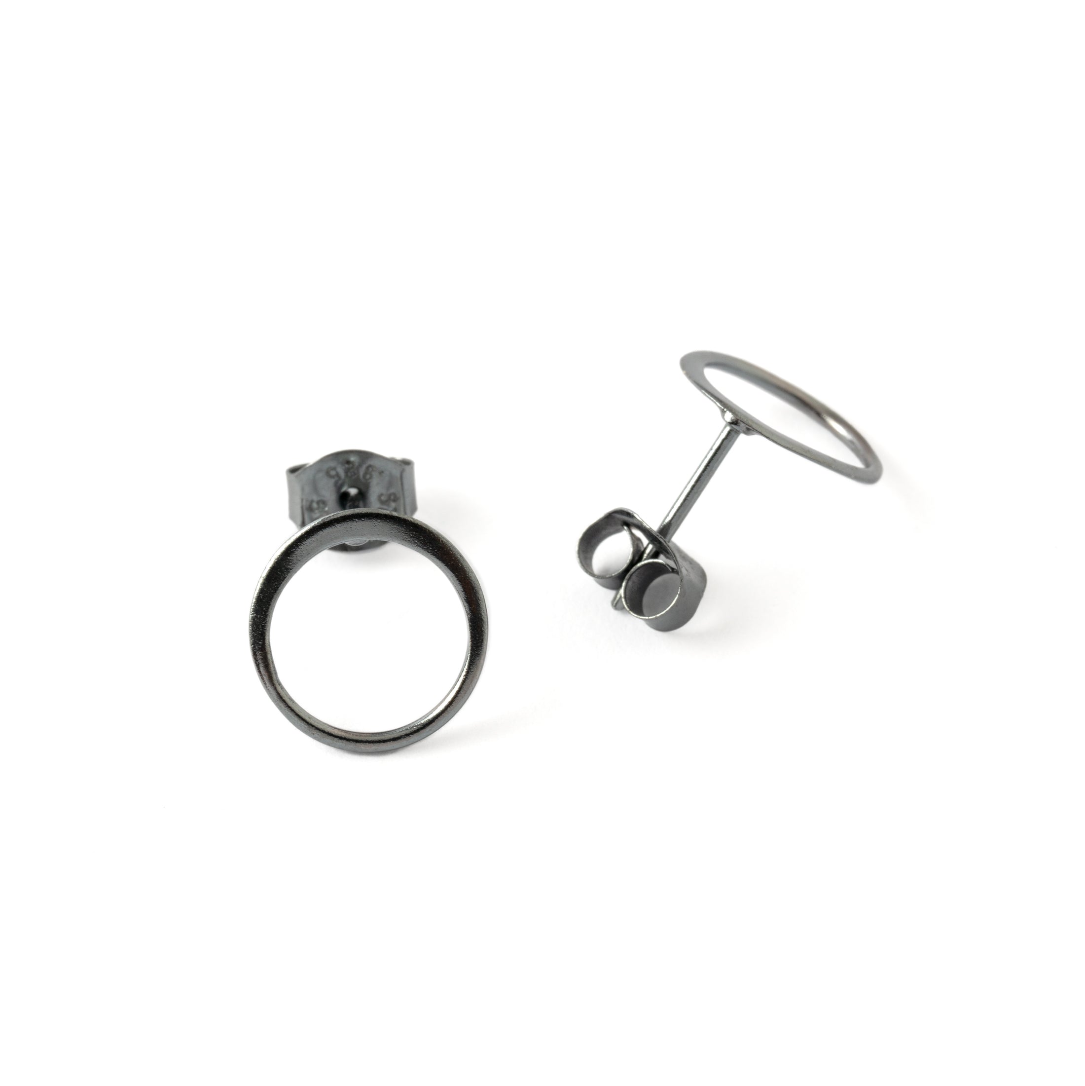 Black Silver Circle Ear Studs front and side view