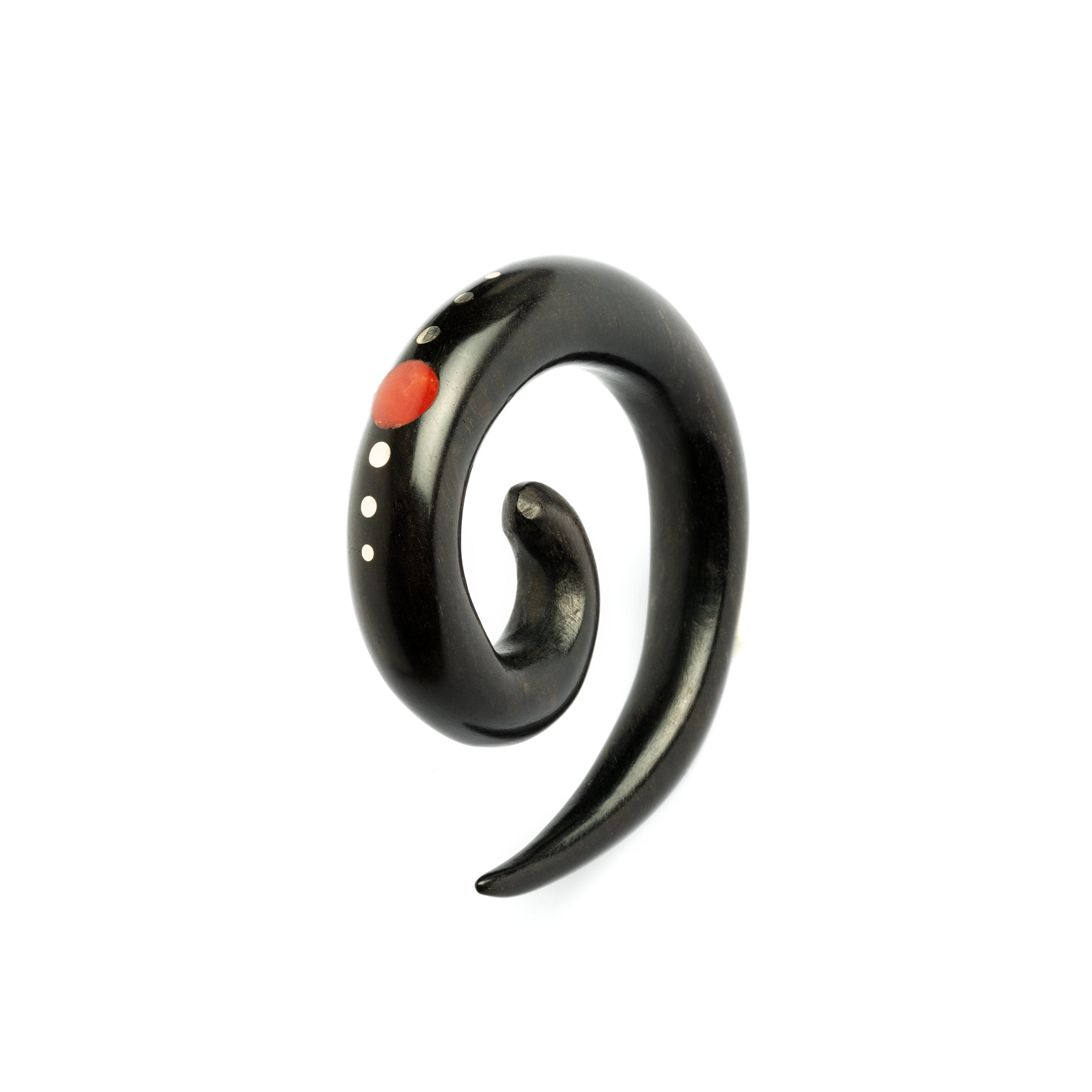 Blackwood Spiral Ear Stretcher with Silver and Stone Inlays