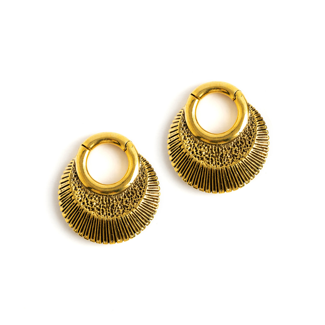 Brass African clicker Hoop Gauge Earrings ear weights hangers front