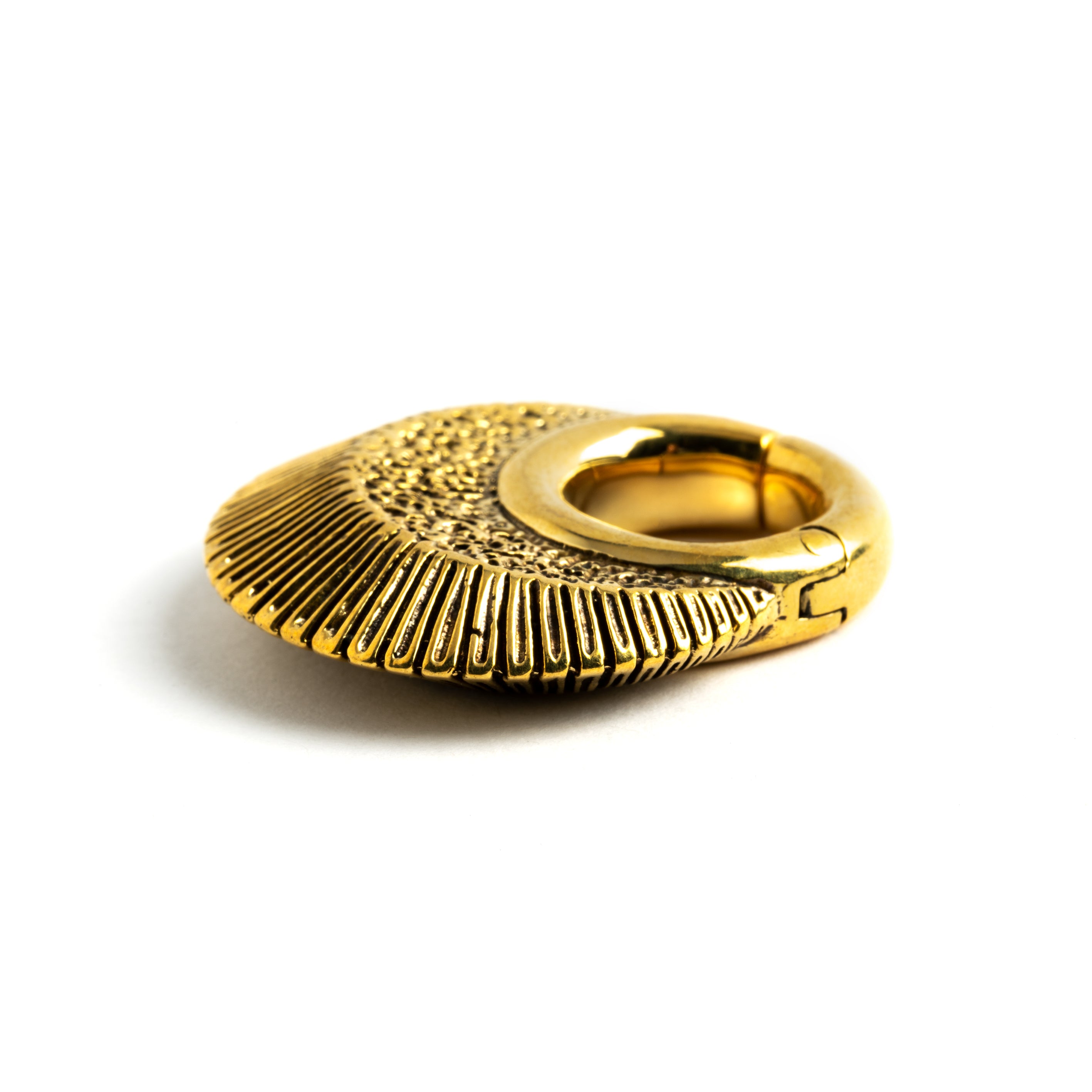 Brass African clicker Hoop Gauge Earrings ear weights hangers macro view