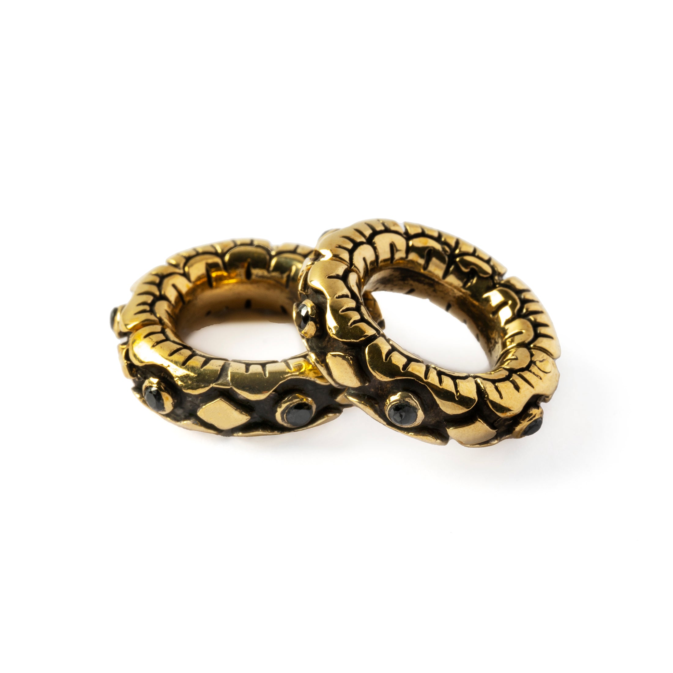 Pair of golden brass Ashara hoop hangers with black Spinel